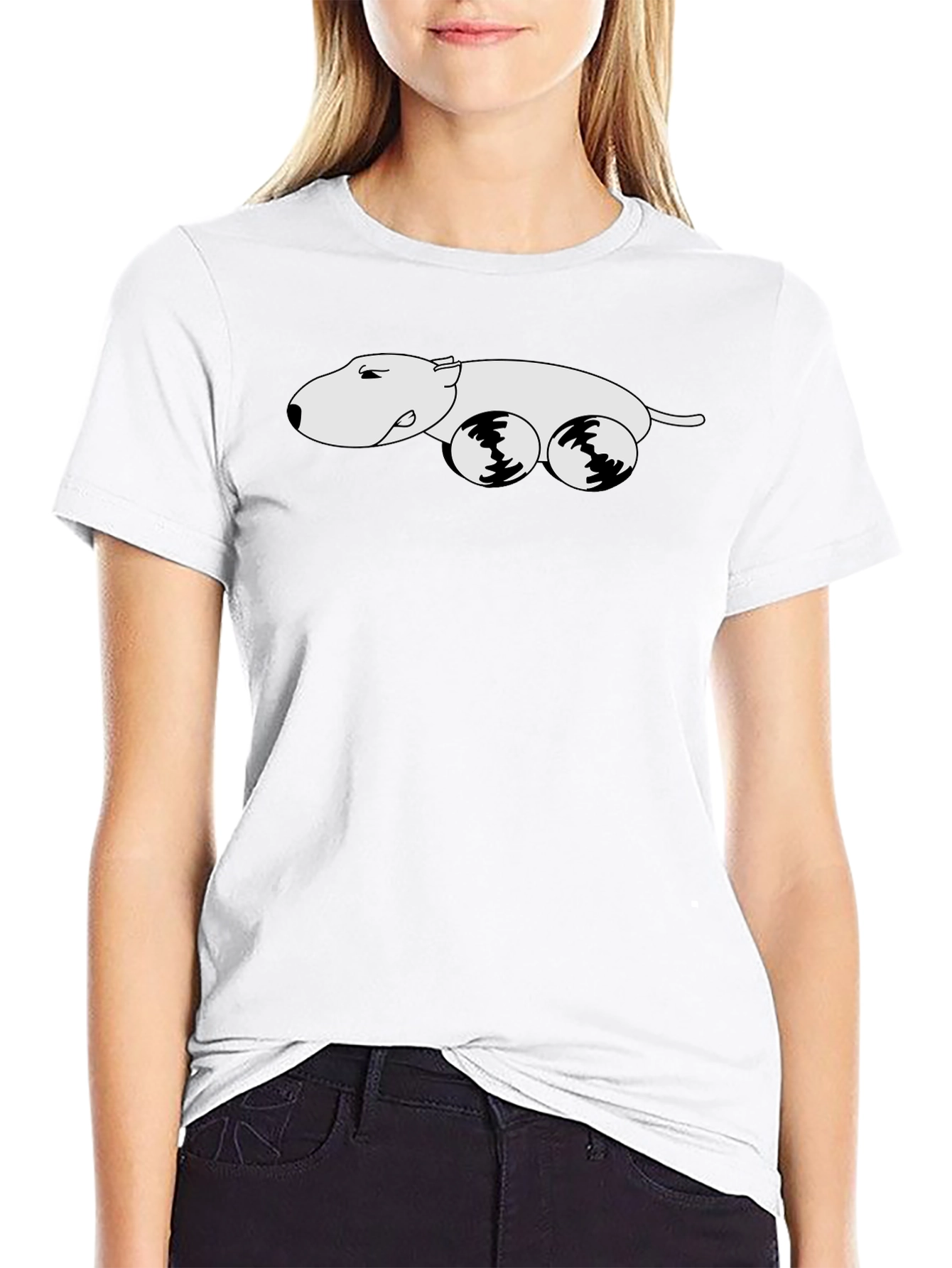 Black Tee with Cartoon Dog Car Graphic