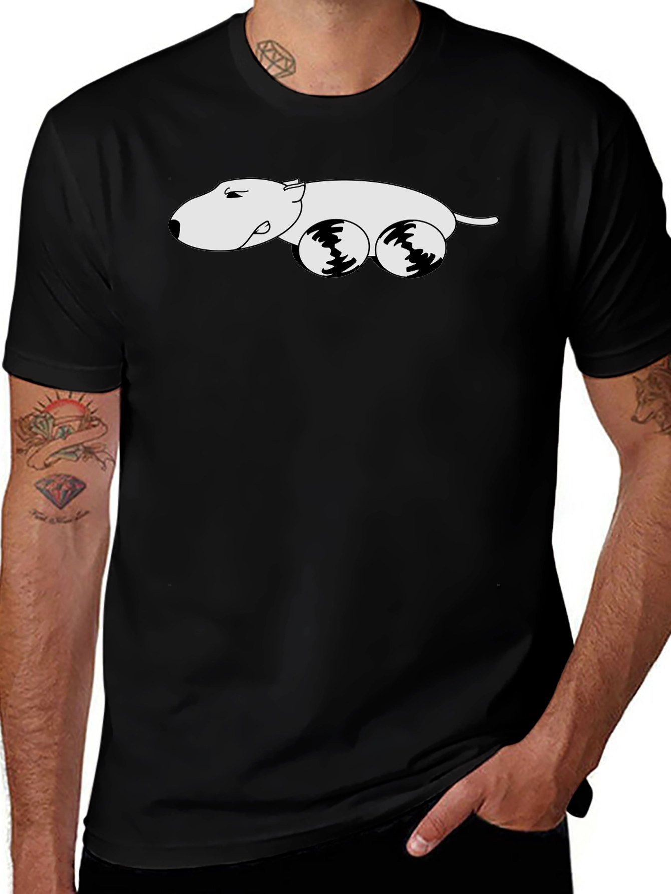 Black Tee with Cartoon Dog Car Graphic