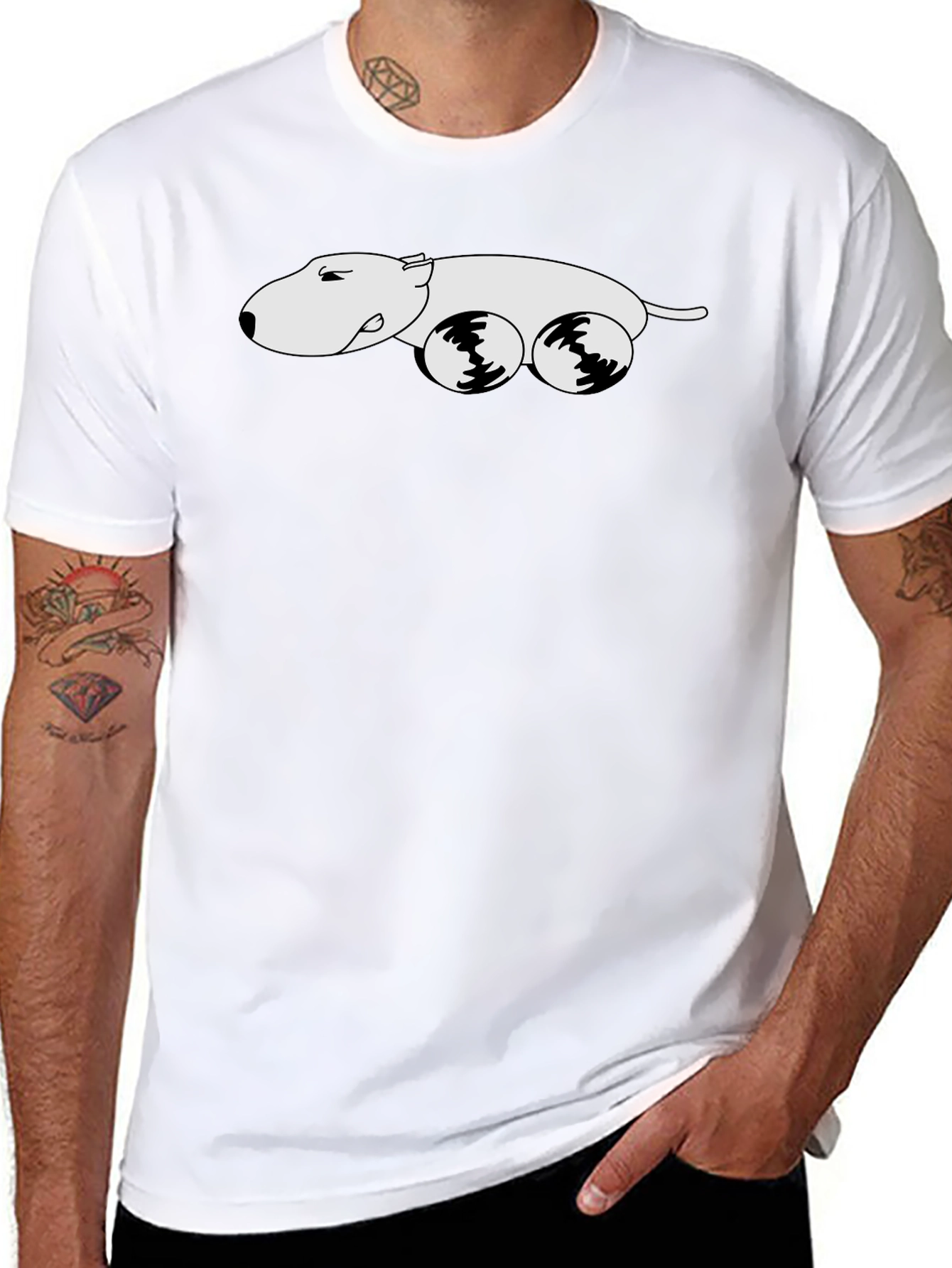 Black Tee with Cartoon Dog Car Graphic