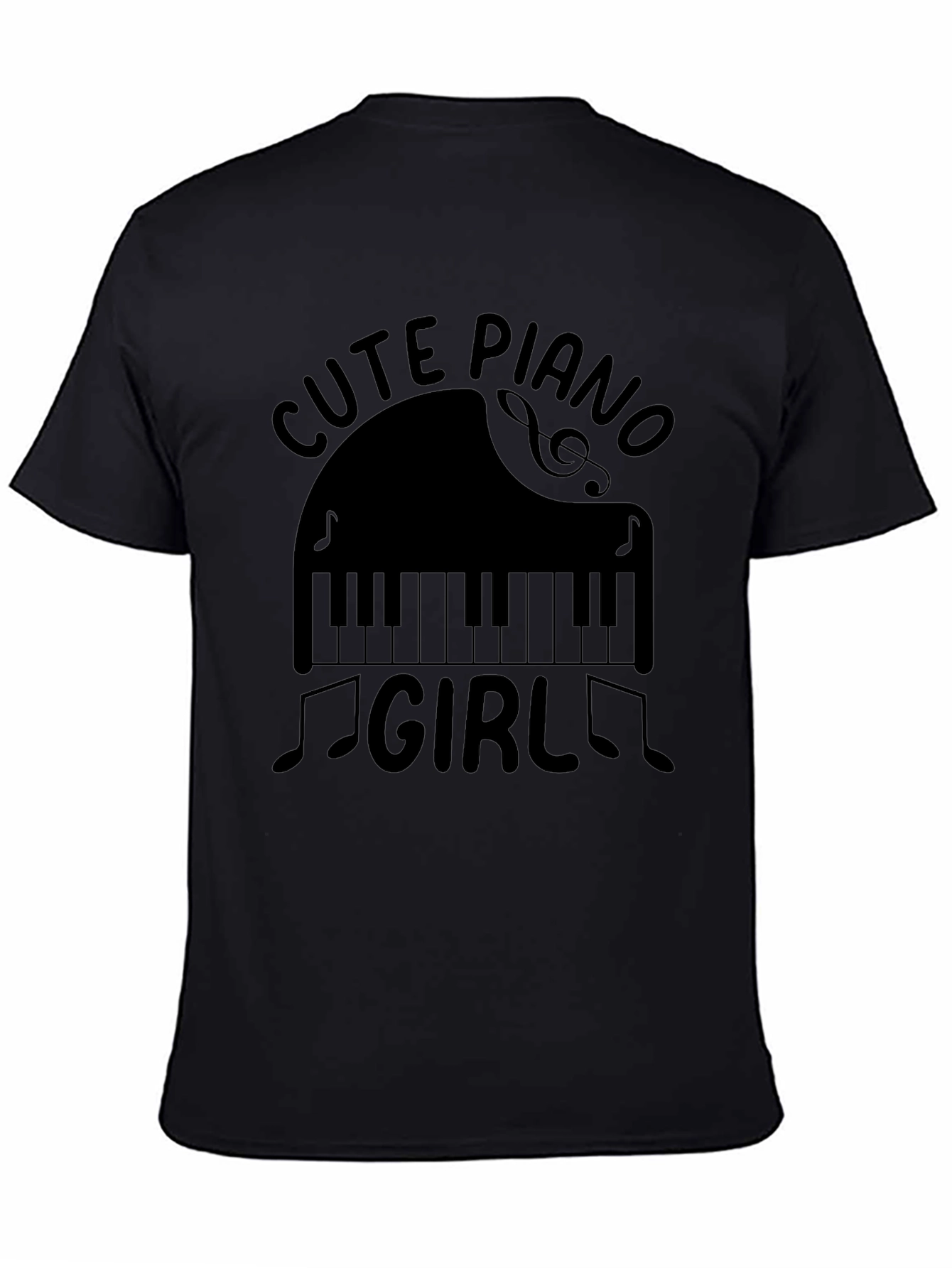 Cute Piano Girl Black T-Shirt