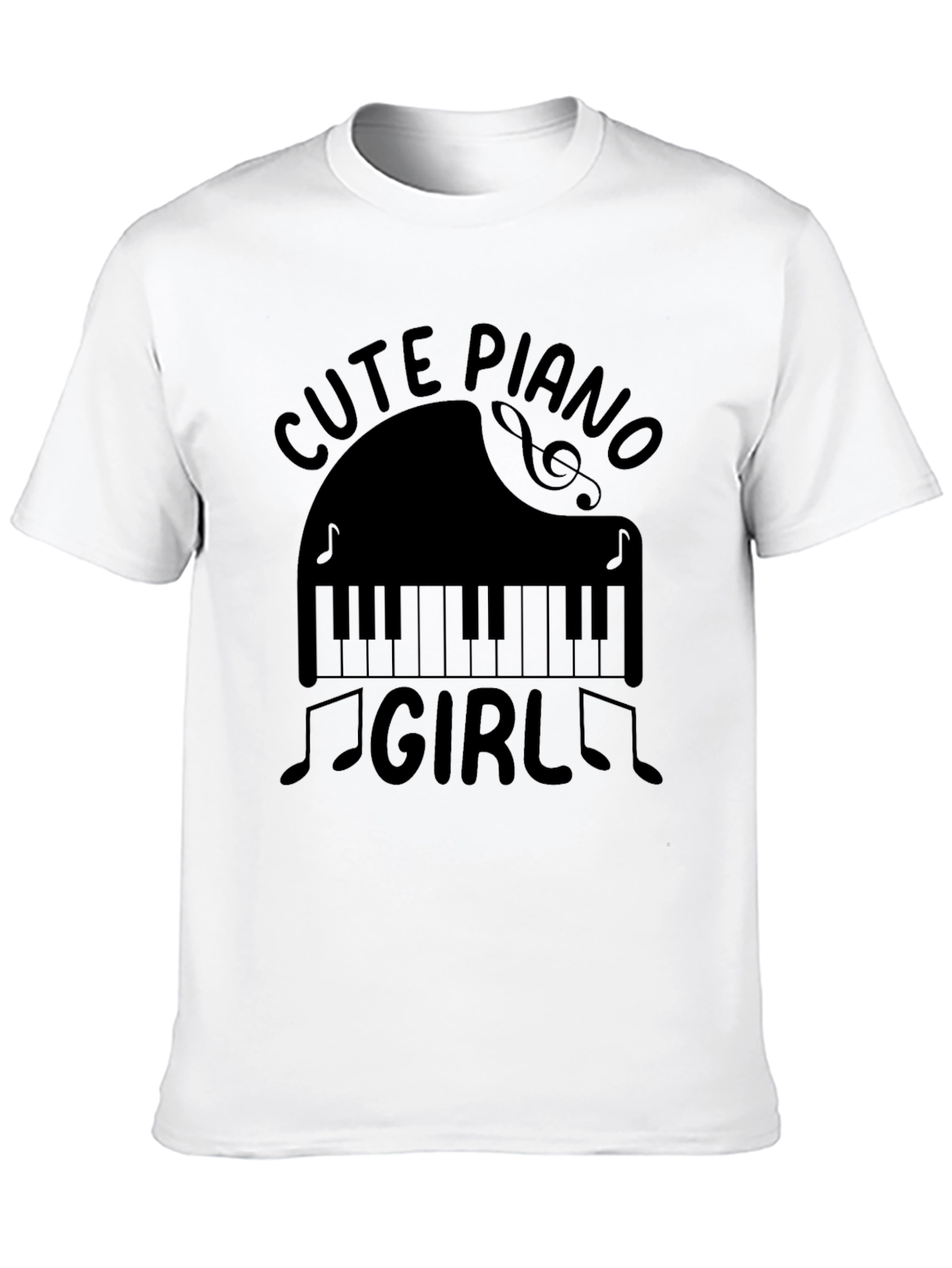 Cute Piano Girl Black T-Shirt
