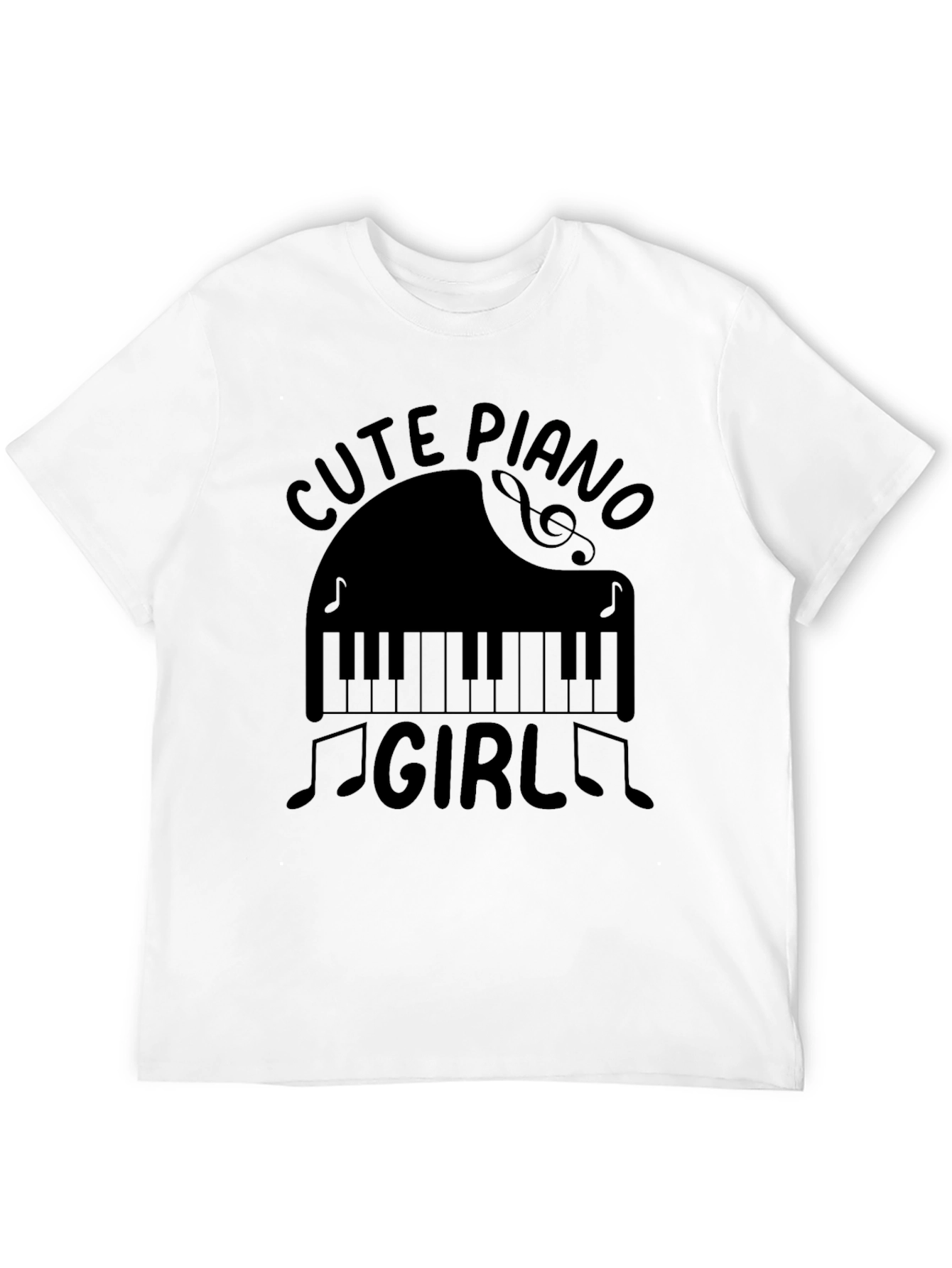 Cute Piano Girl Black T-Shirt