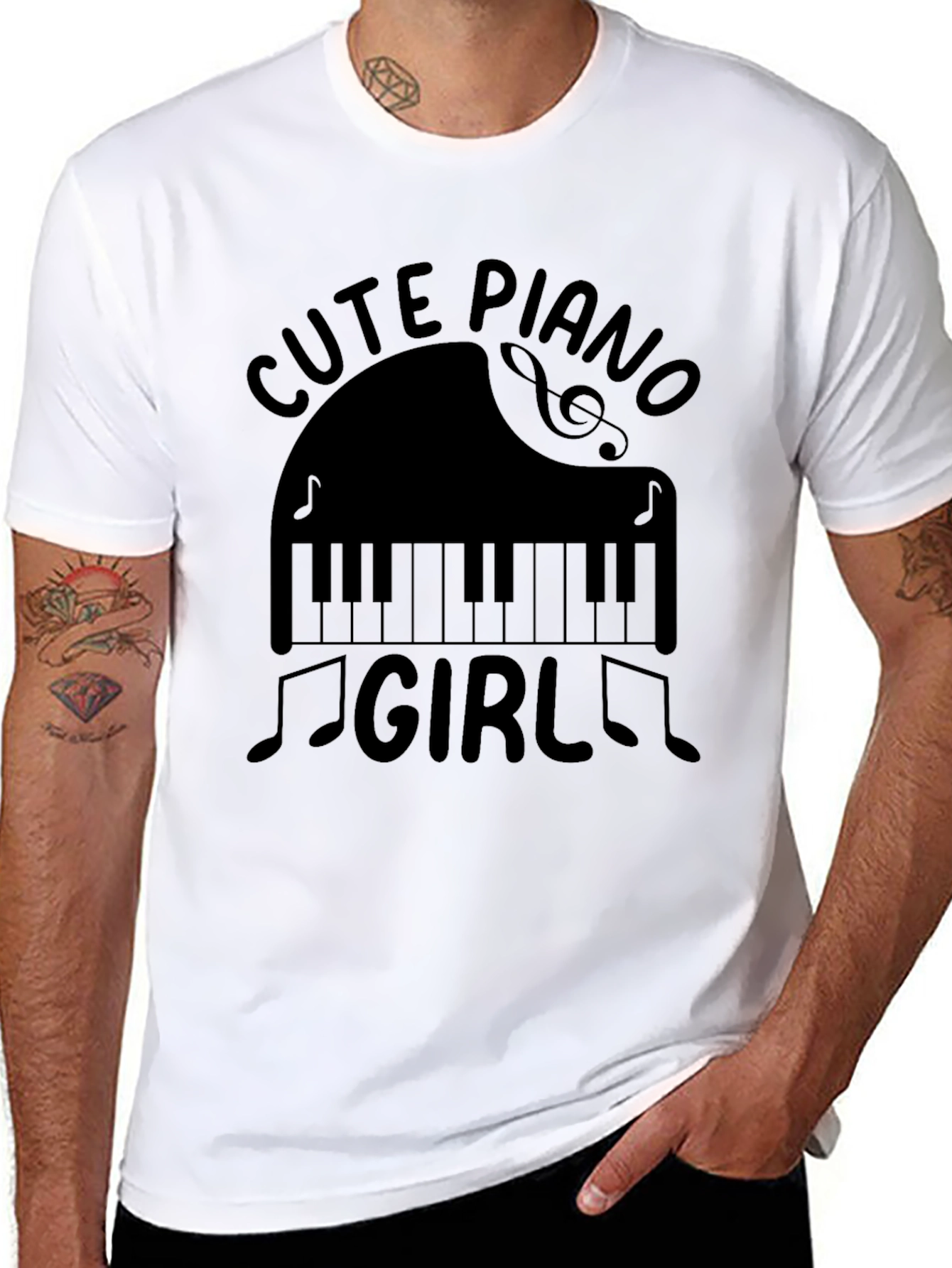 Cute Piano Girl Black T-Shirt