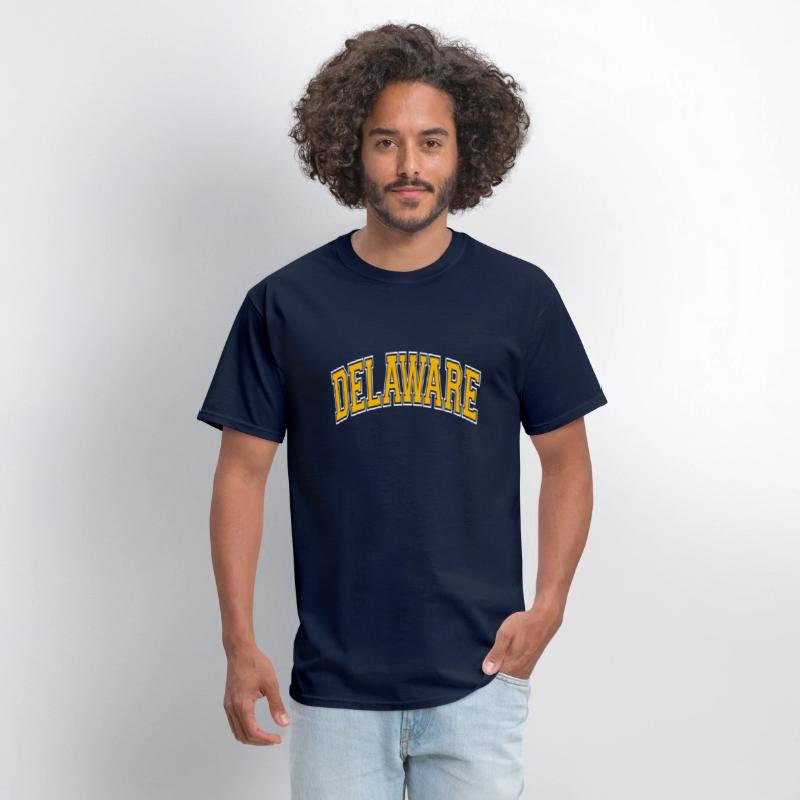 Delaware Varsity Style Amber Text
