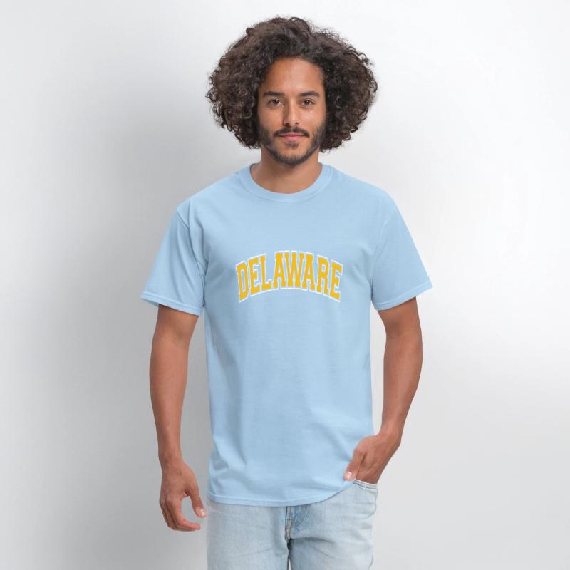 Delaware Varsity Style Amber Text