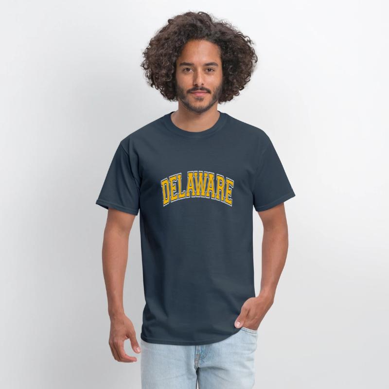 Delaware Varsity Style Amber Text
