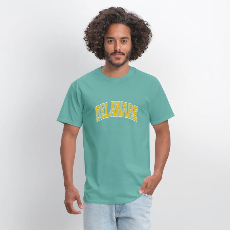 Delaware Varsity Style Amber Text