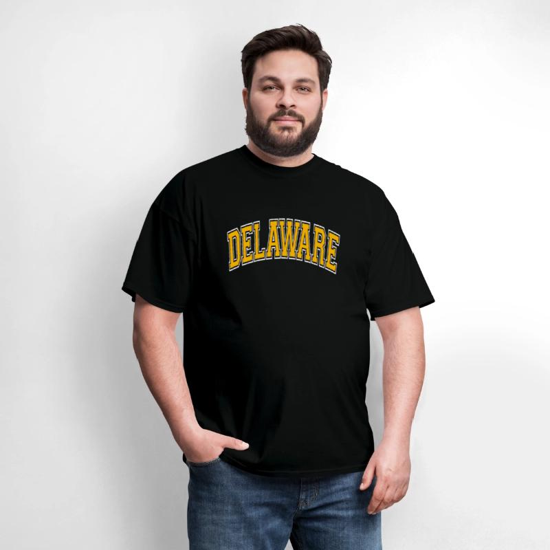 Delaware Varsity Style Amber Text