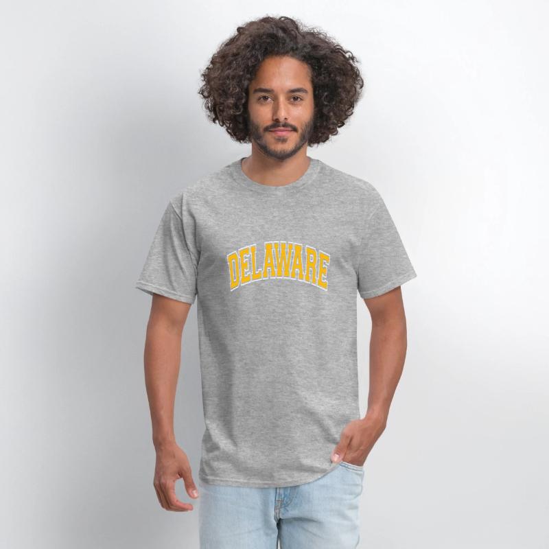 Delaware Varsity Style Amber Text