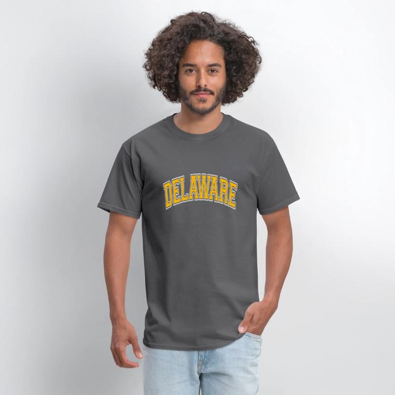 Delaware Varsity Style Amber Text