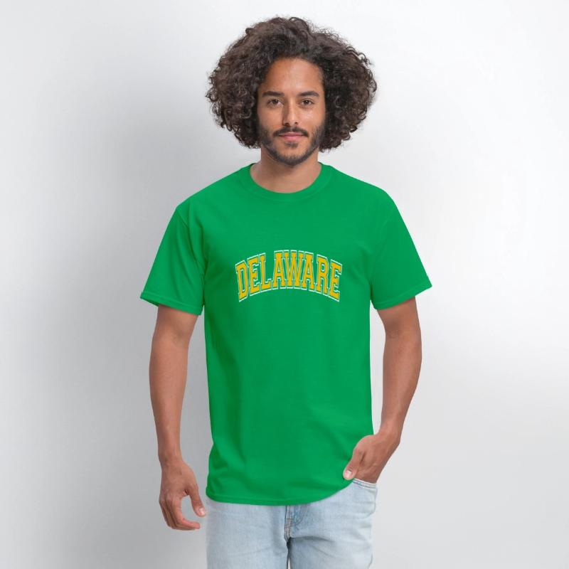 Delaware Varsity Style Amber Text
