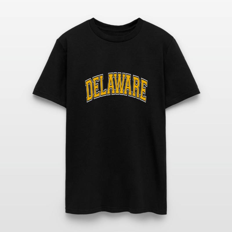 Delaware Varsity Style Amber Text