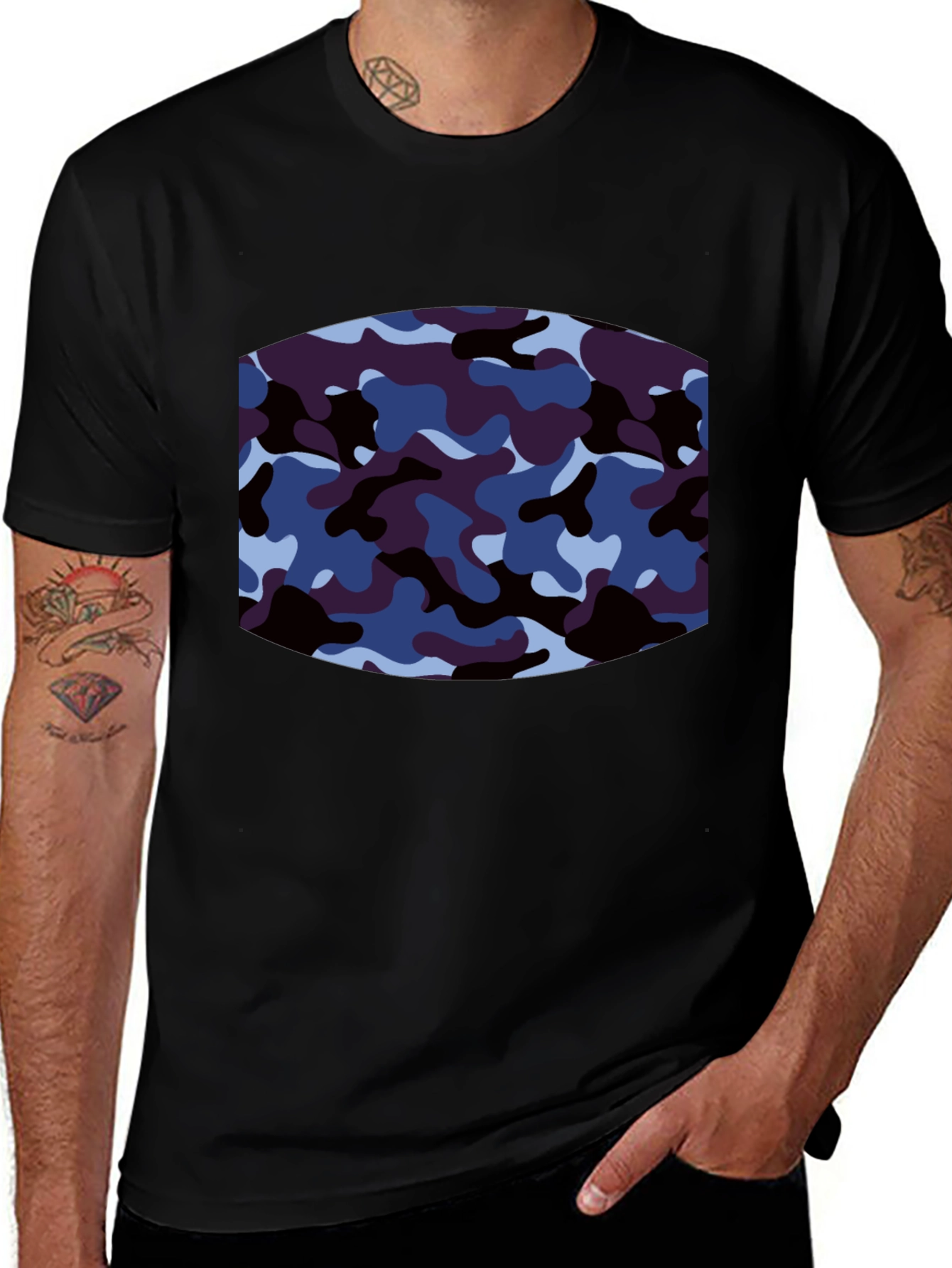 Mens Camo Graphic Print Black T-Shirt