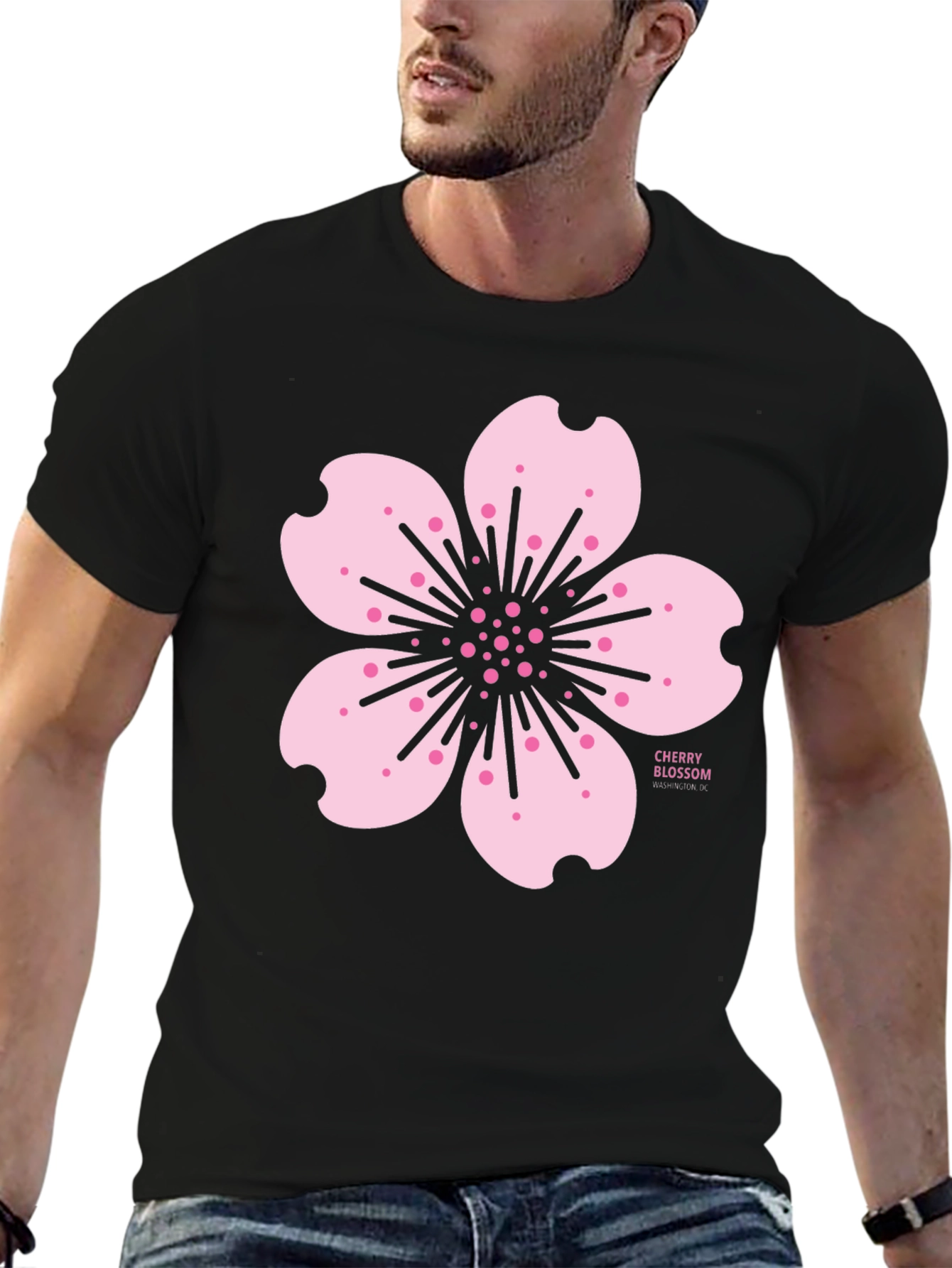 Cherry Blossom Graphic Tee - Black Cotton T-Shirt