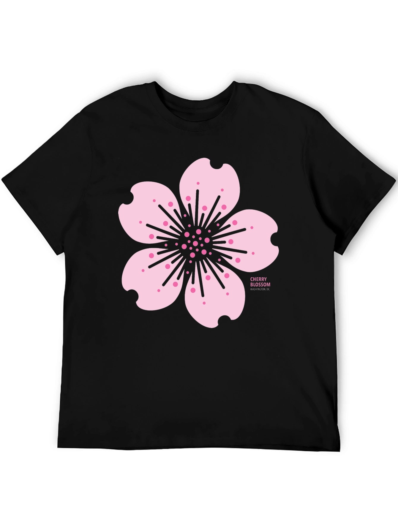 Cherry Blossom Graphic Tee - Black Cotton T-Shirt