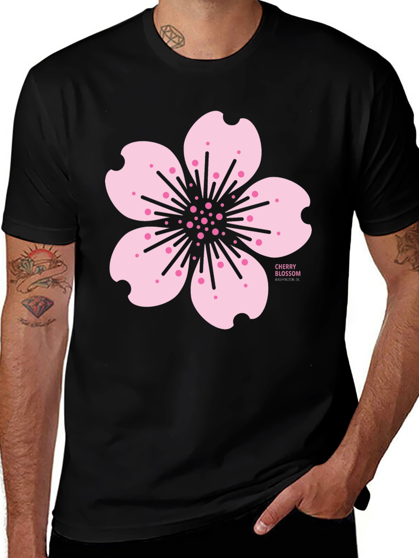 Cherry Blossom Graphic Tee - Black Cotton T-Shirt