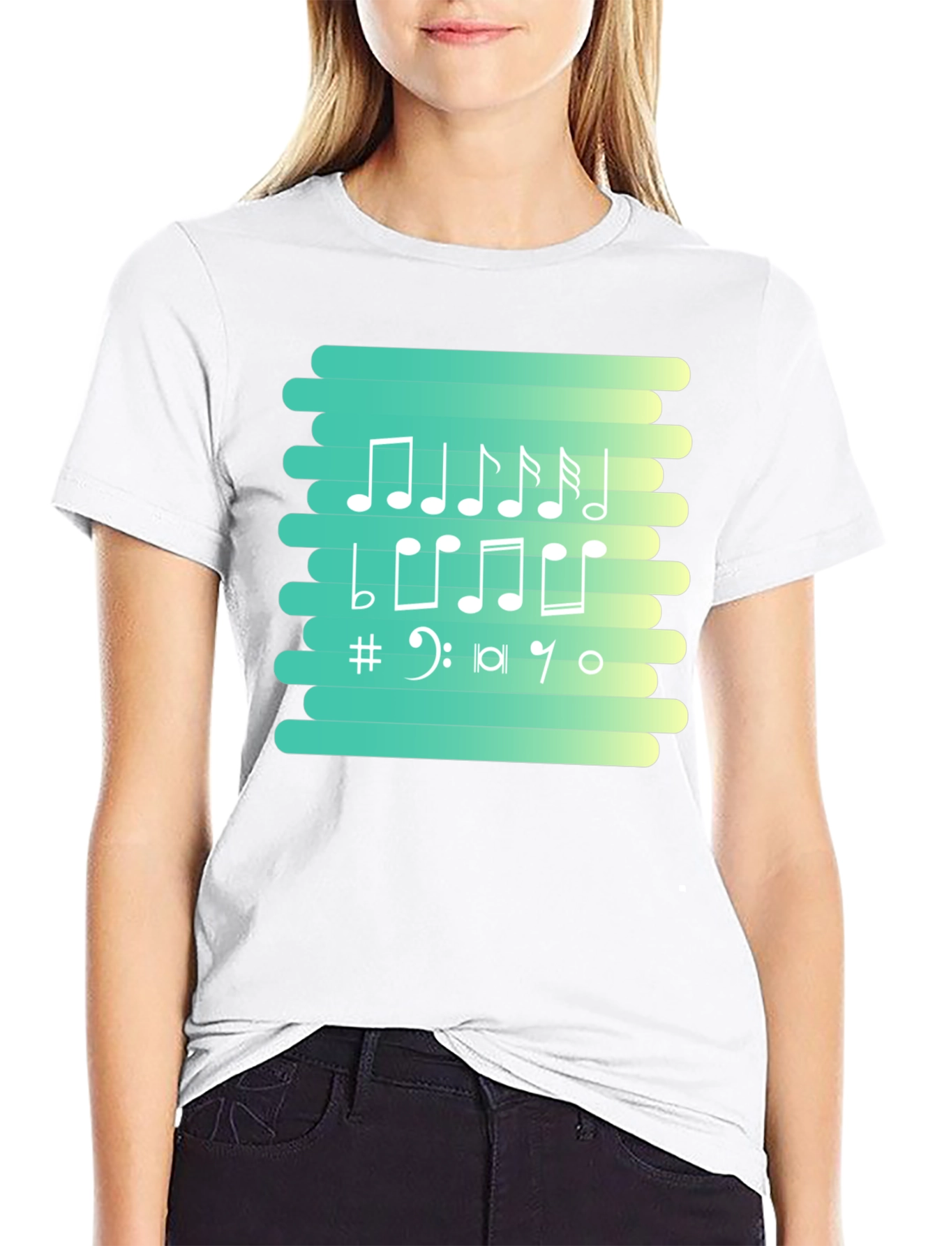 Musical Notes Graphic Tee - Black Cotton T-Shirt