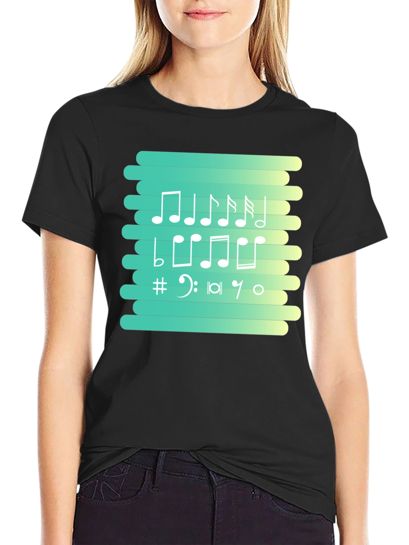 Musical Notes Graphic Tee - Black Cotton T-Shirt