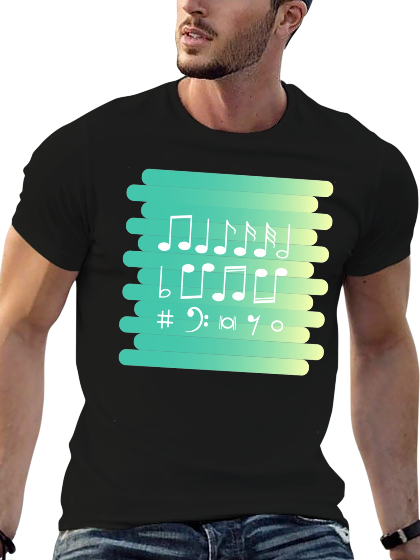 Musical Notes Graphic Tee - Black Cotton T-Shirt