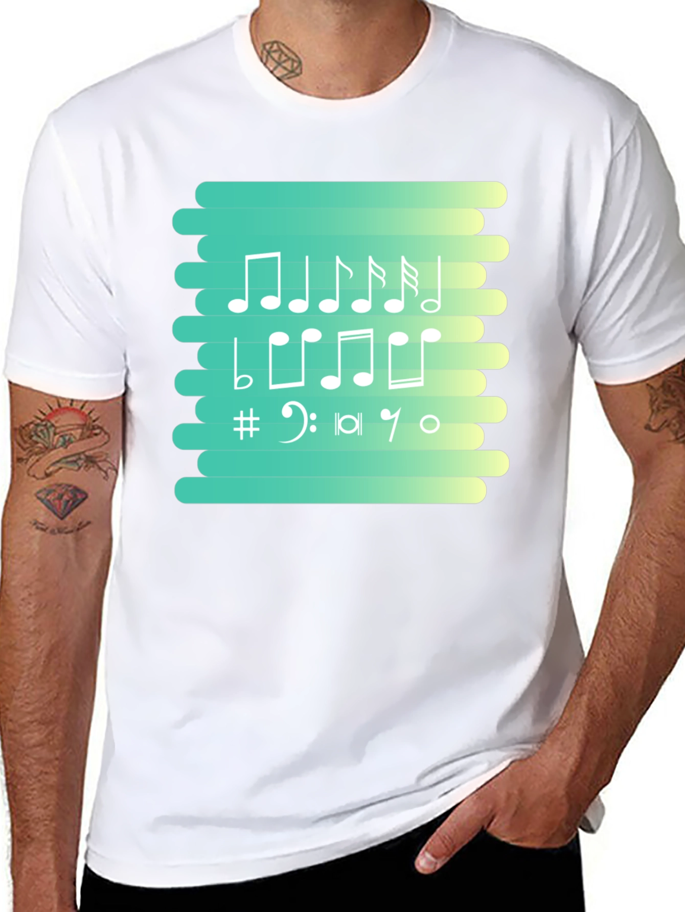 Musical Notes Graphic Tee - Black Cotton T-Shirt