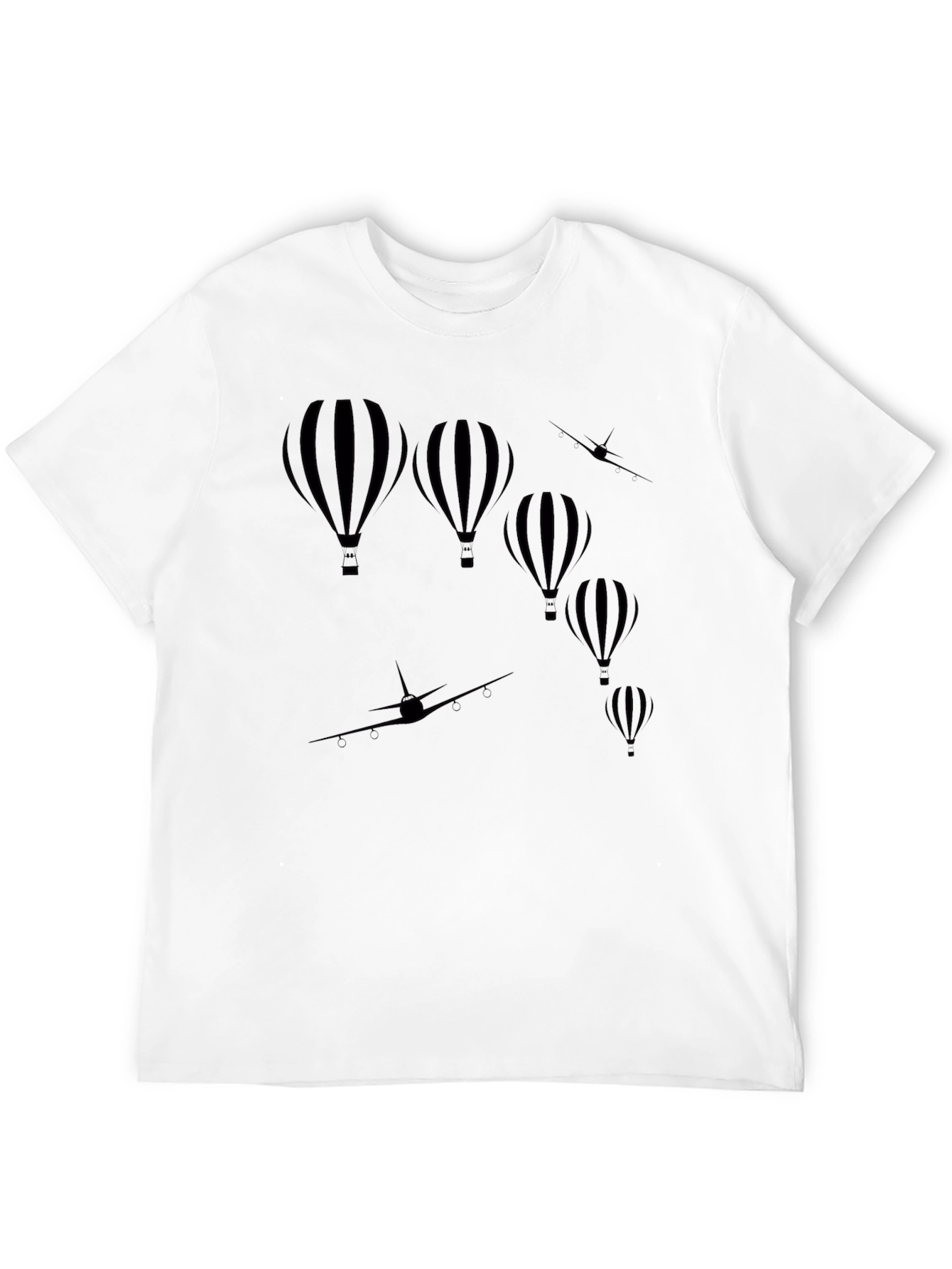 Black Hot Air Balloon & Airplane Graphic Tee