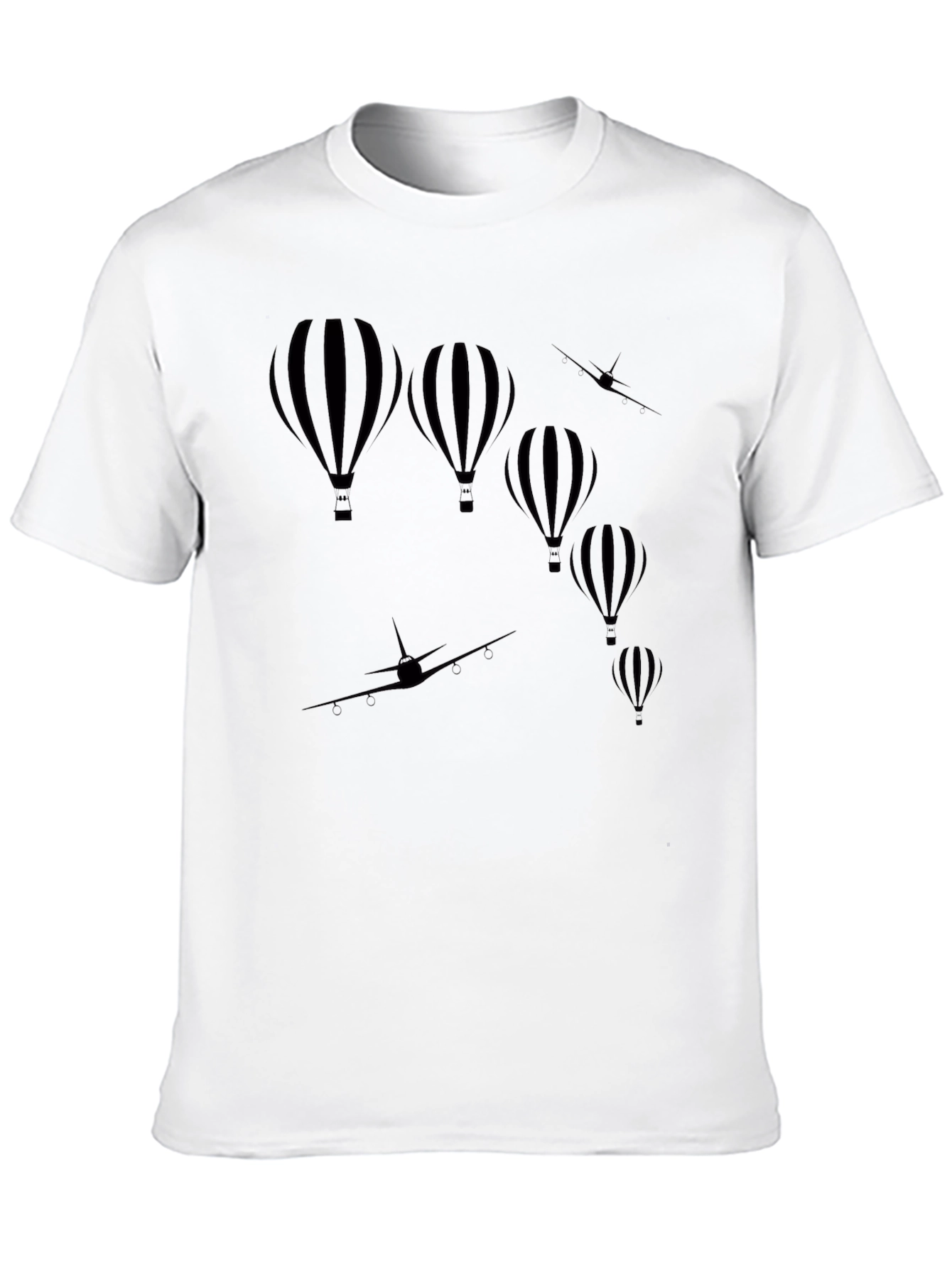 Black Hot Air Balloon & Airplane Graphic Tee