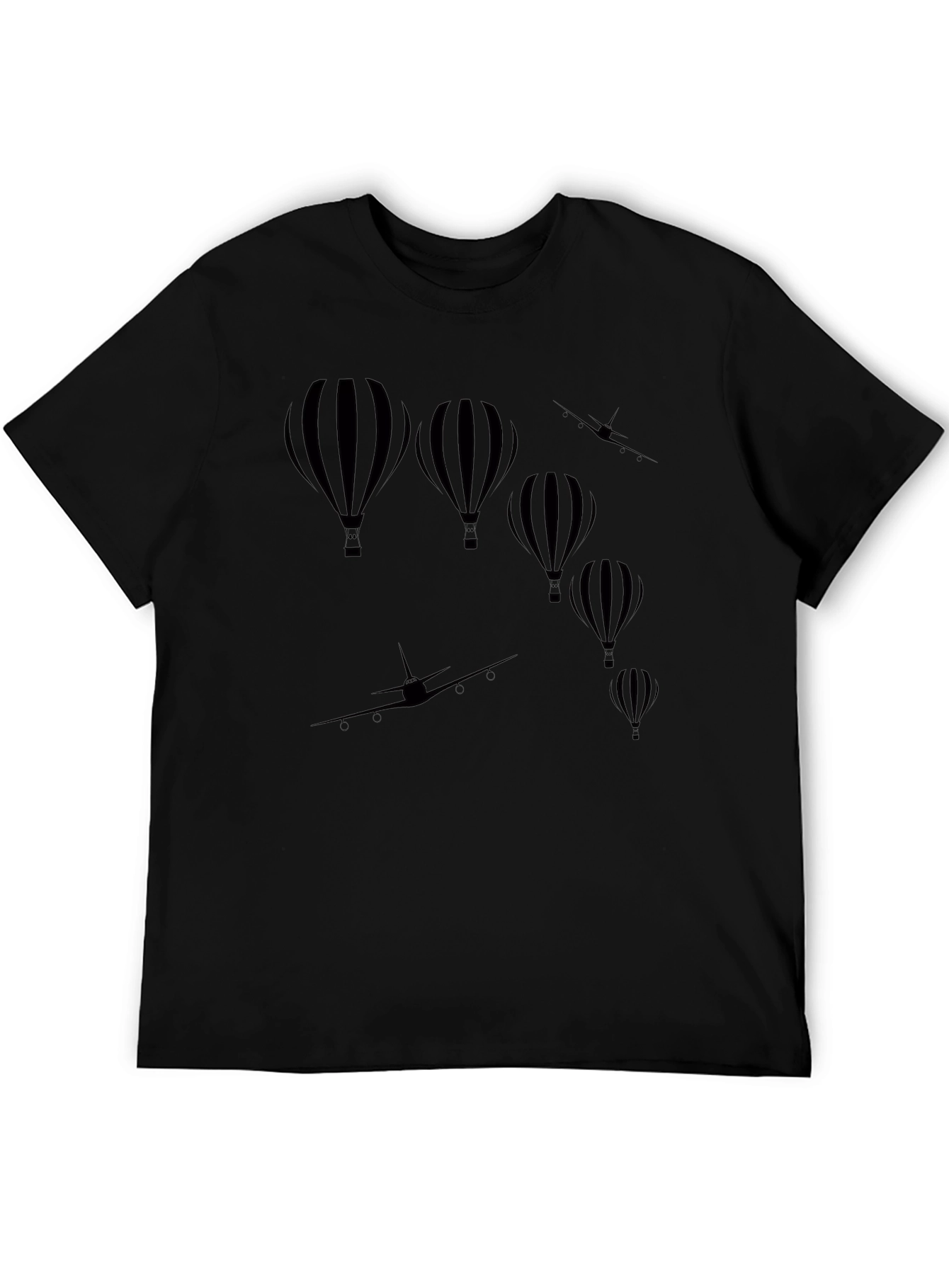 Black Hot Air Balloon & Airplane Graphic Tee