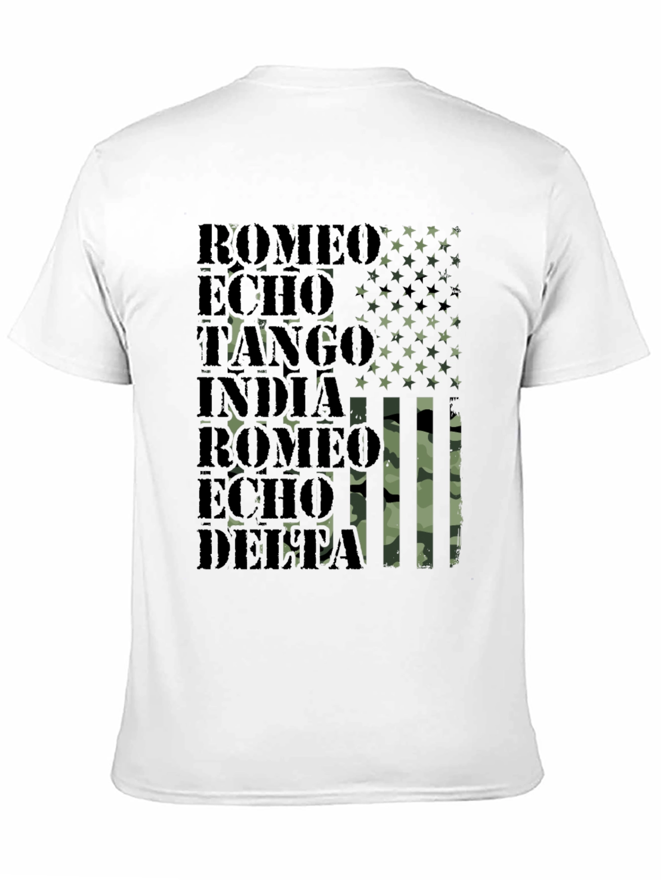Military Alphabet Camo Mens Black T-Shirt