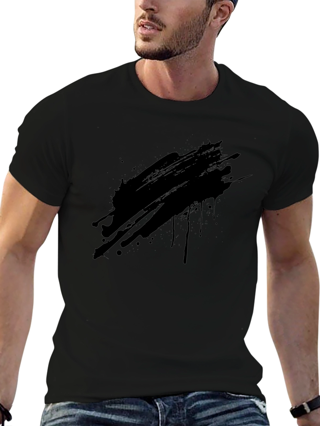 Mens Black Graphic T-Shirt - Abstract Ink Splash Design