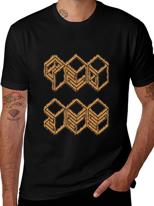 Geometric Cube Design Black T-Shirt