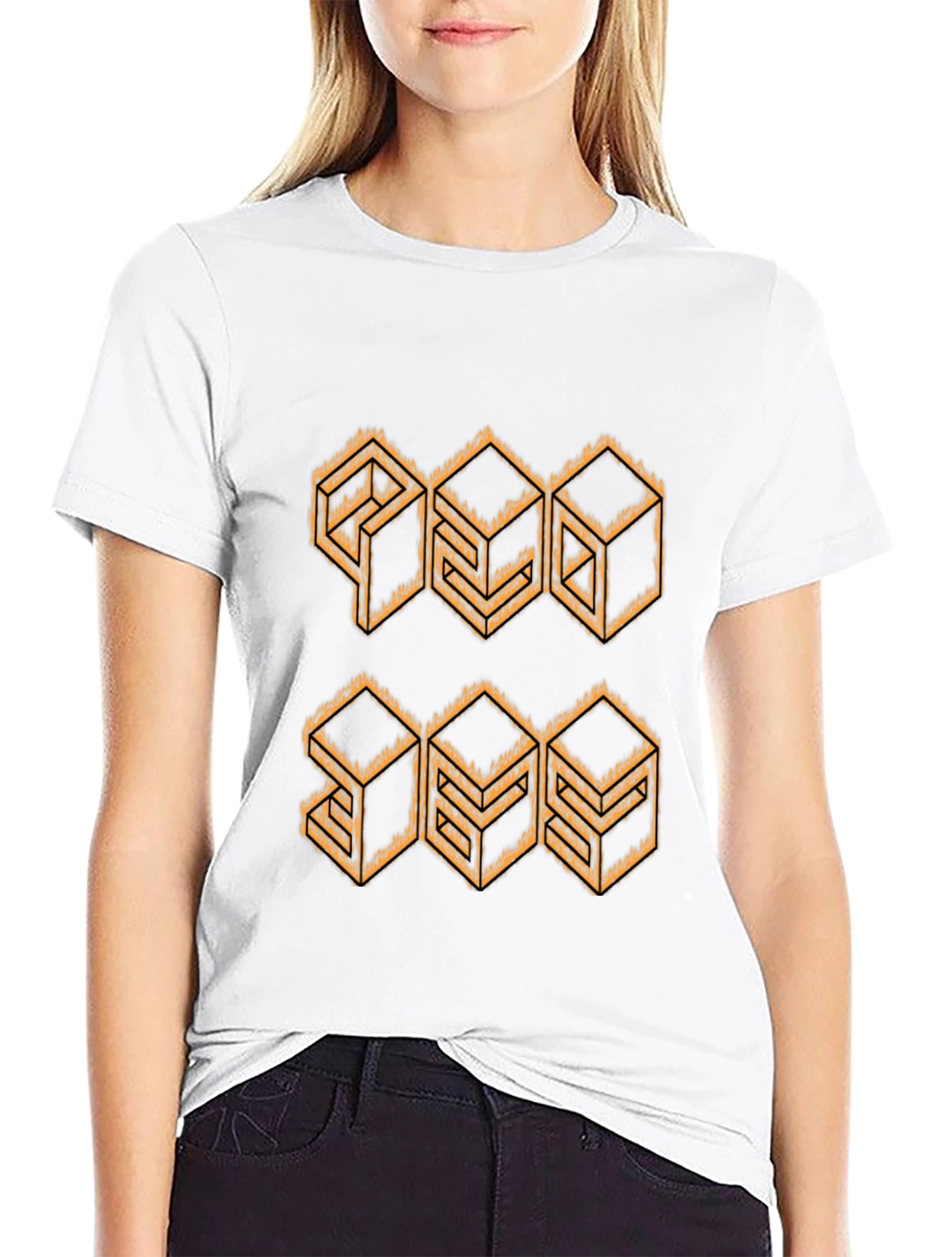 Geometric Cube Design Black T-Shirt