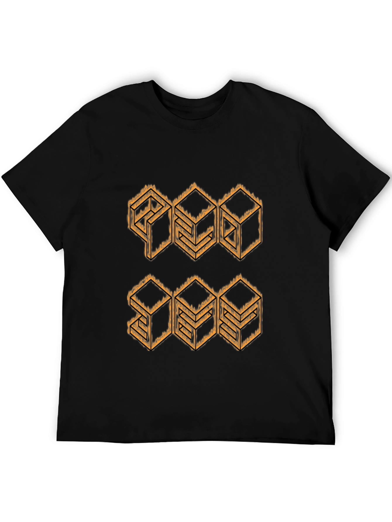 Geometric Cube Design Black T-Shirt