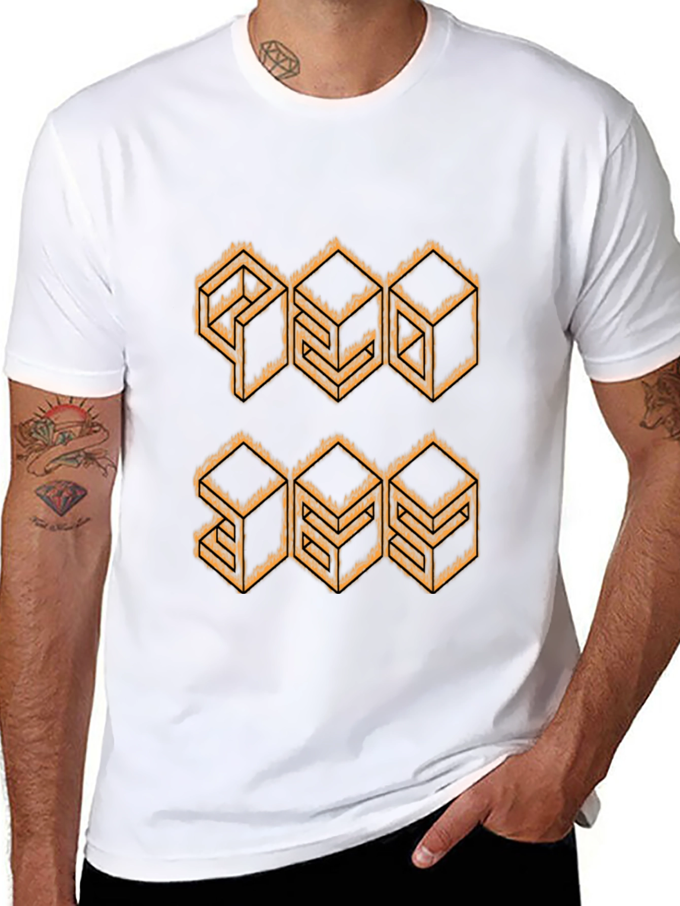 Geometric Cube Design Black T-Shirt