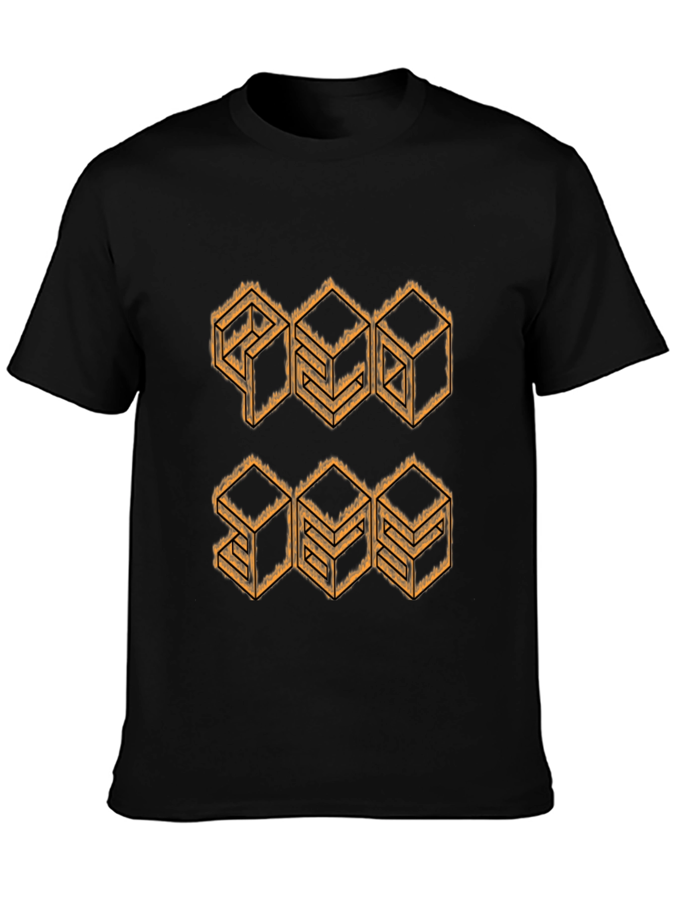 Geometric Cube Design Black T-Shirt