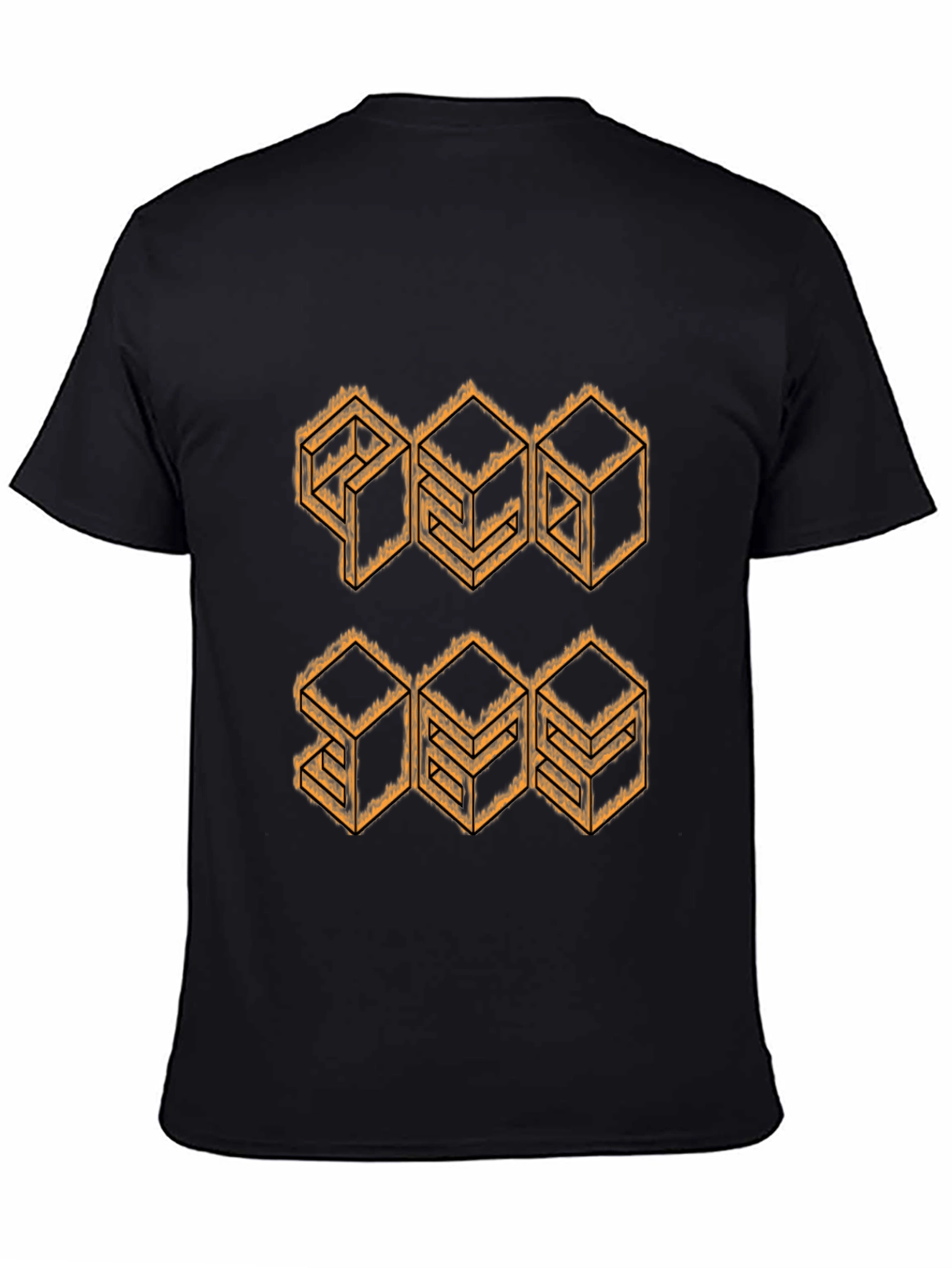Geometric Cube Design Black T-Shirt