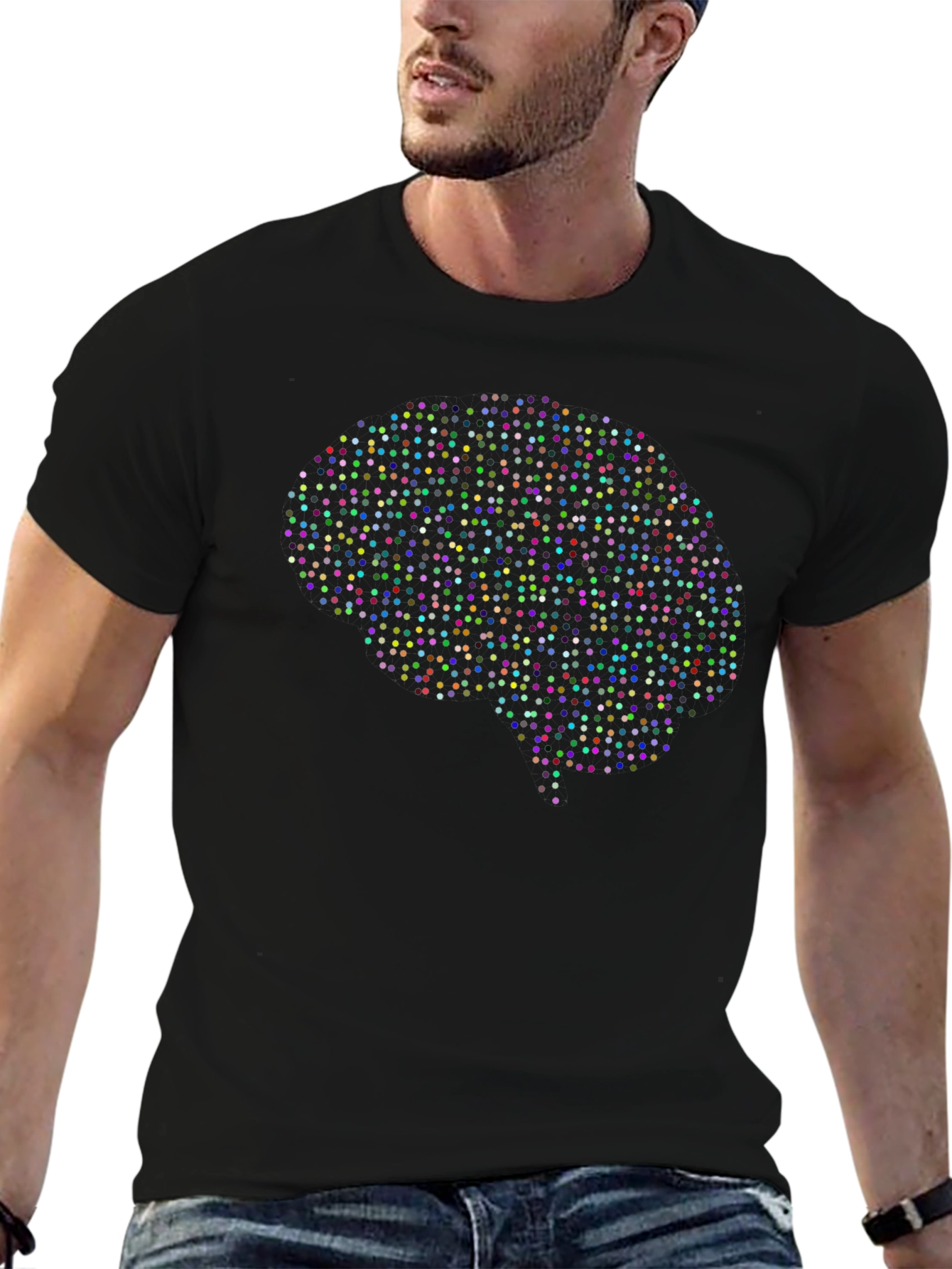 Brain Dots Graphic Tee - Black Cotton Unisex T-Shirt