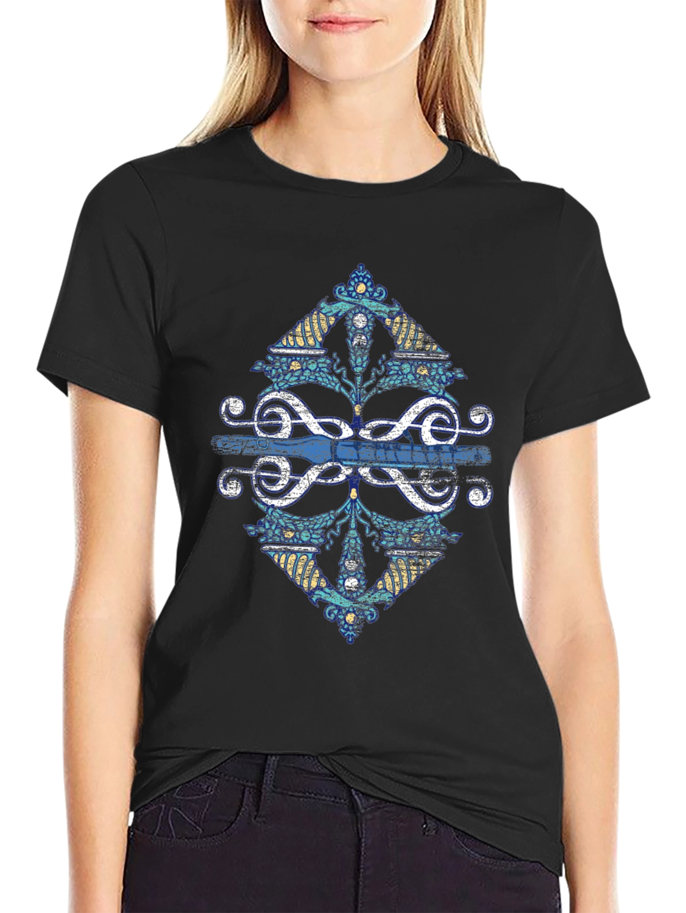 Graphic Treble Clef Diamond Tee - Black