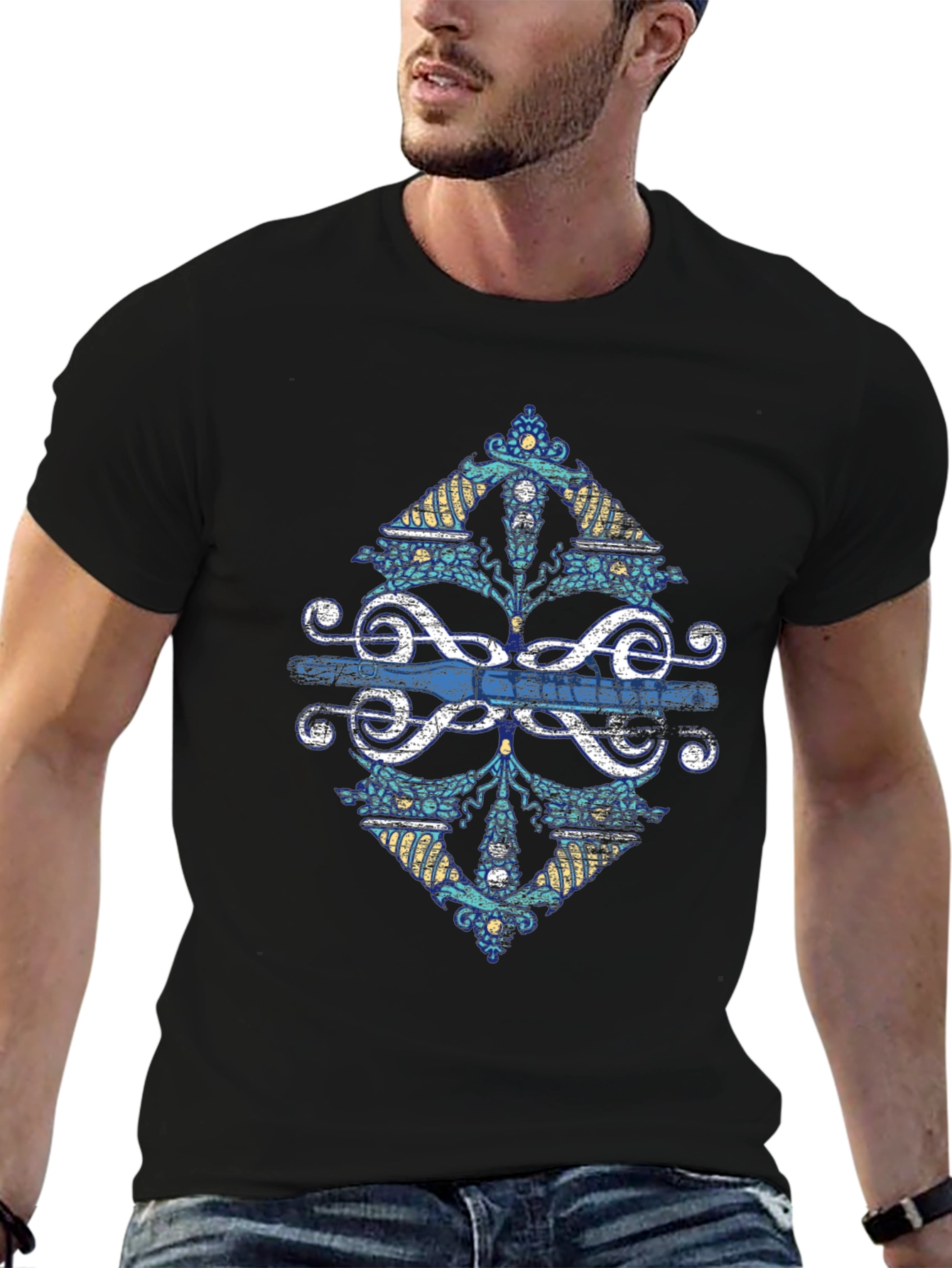 Graphic Treble Clef Diamond Tee - Black