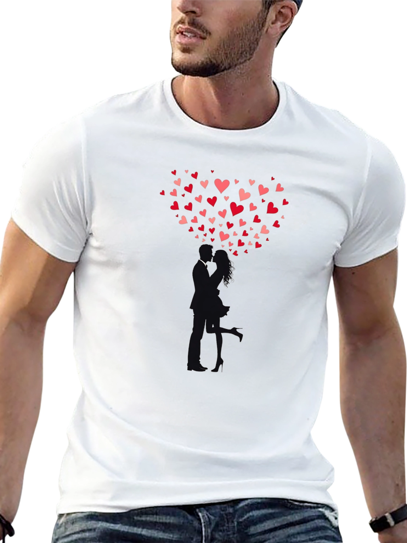 Heart Kiss Graphic Tee - Romantic Black T-Shirt