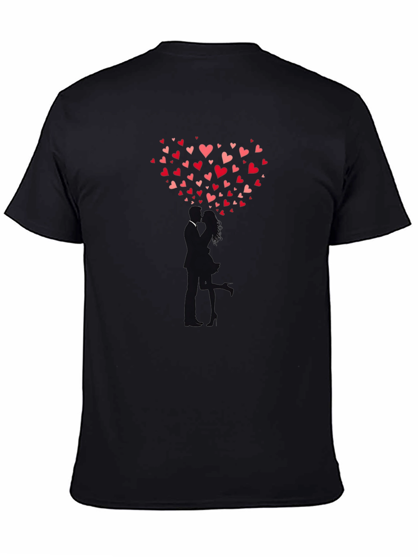 Heart Kiss Graphic Tee - Romantic Black T-Shirt