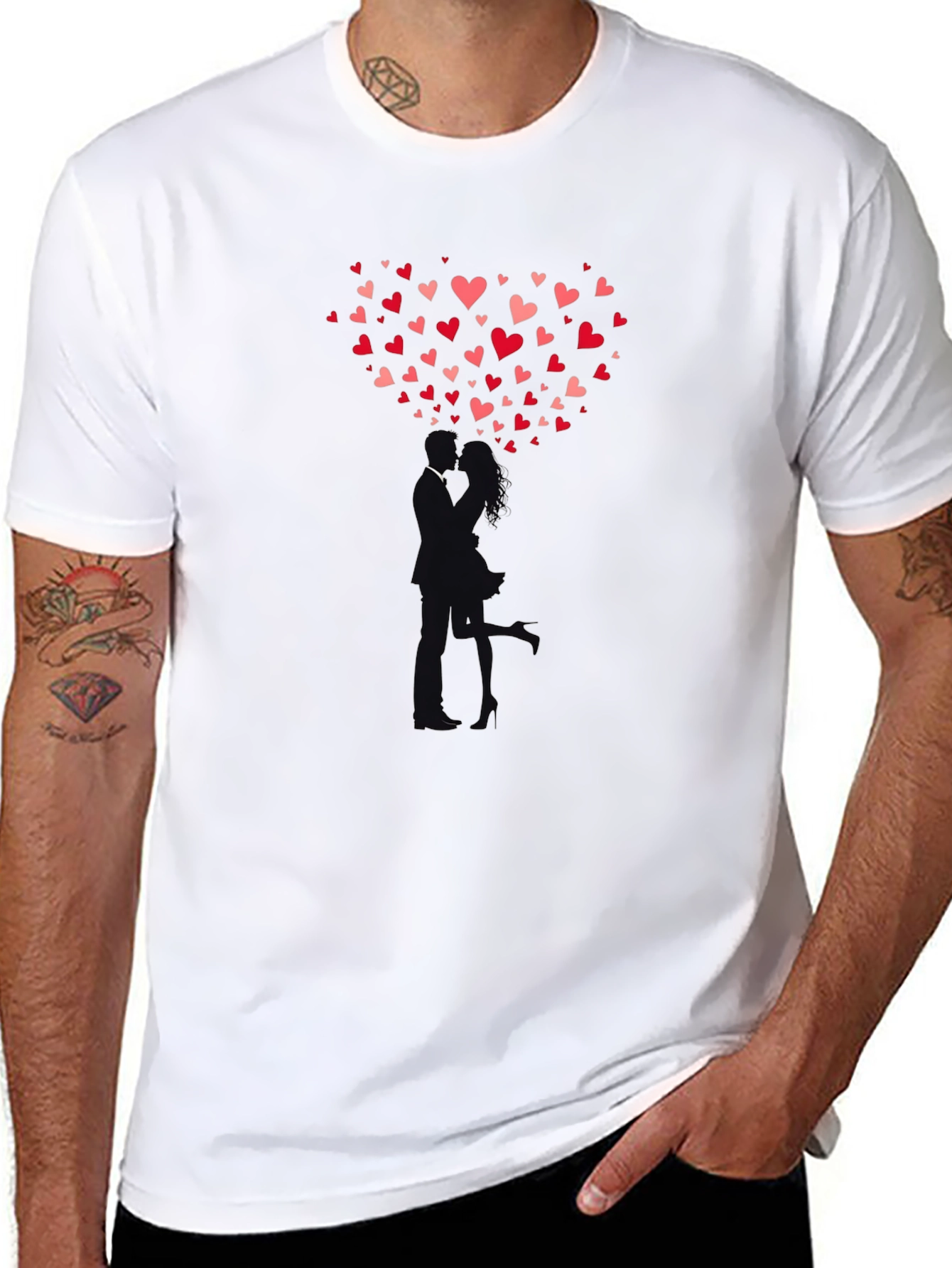 Heart Kiss Graphic Tee - Romantic Black T-Shirt