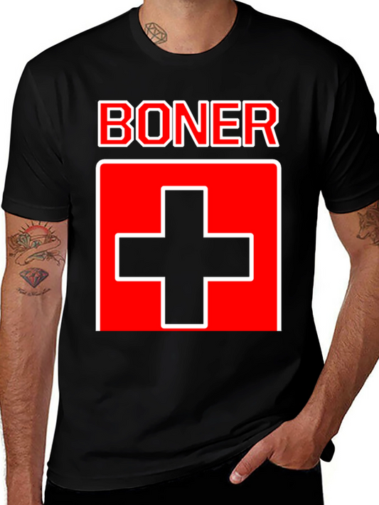 BONER Swiss Flag T-Shirt - Black Crew Neck