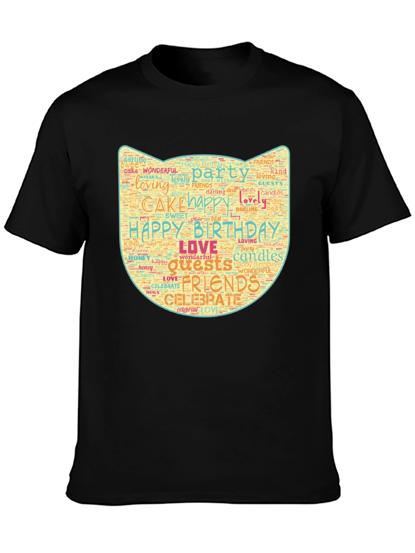 Birthday Word Art Cat Face T-Shirt