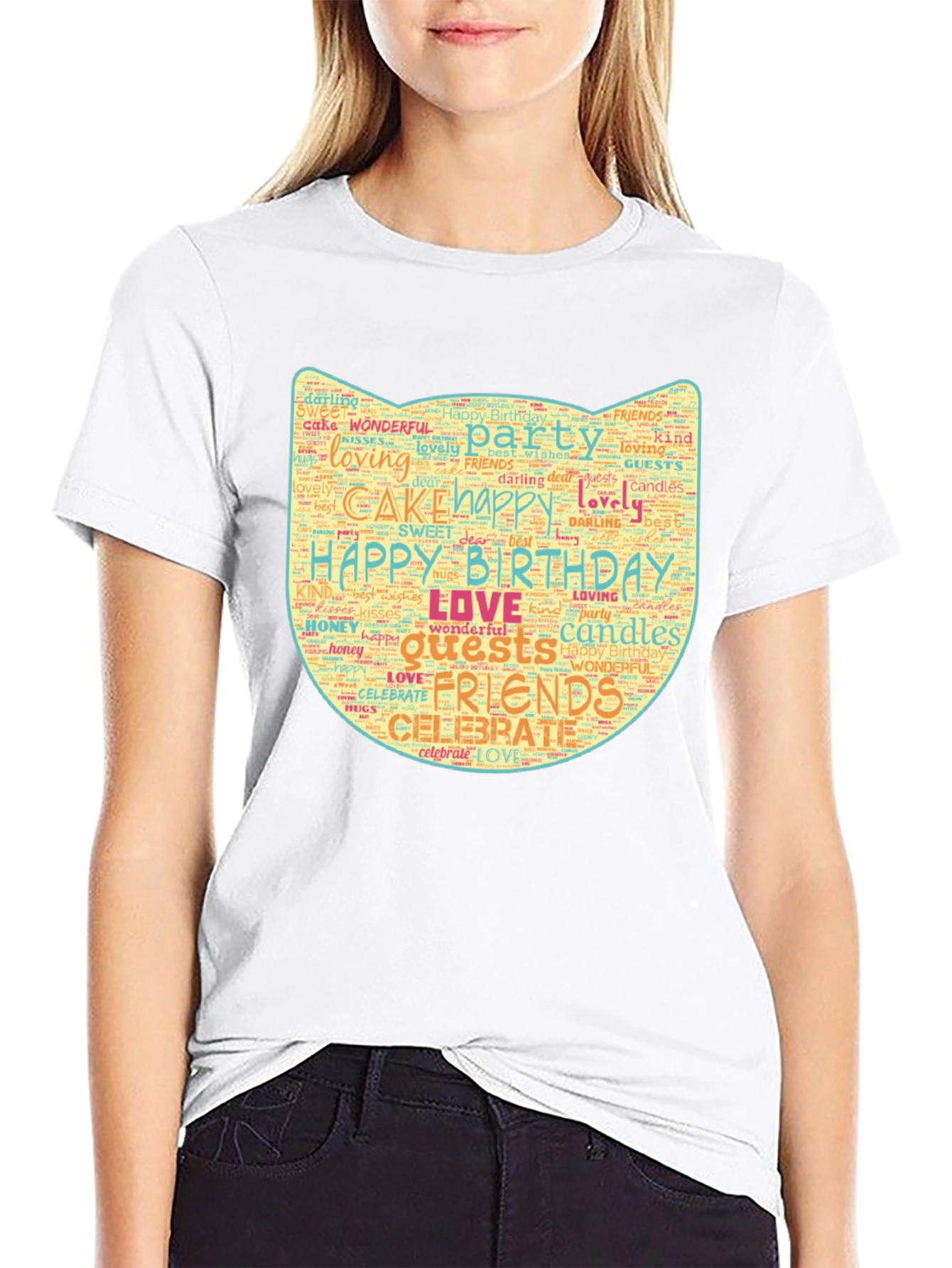 Birthday Word Art Cat Face T-Shirt