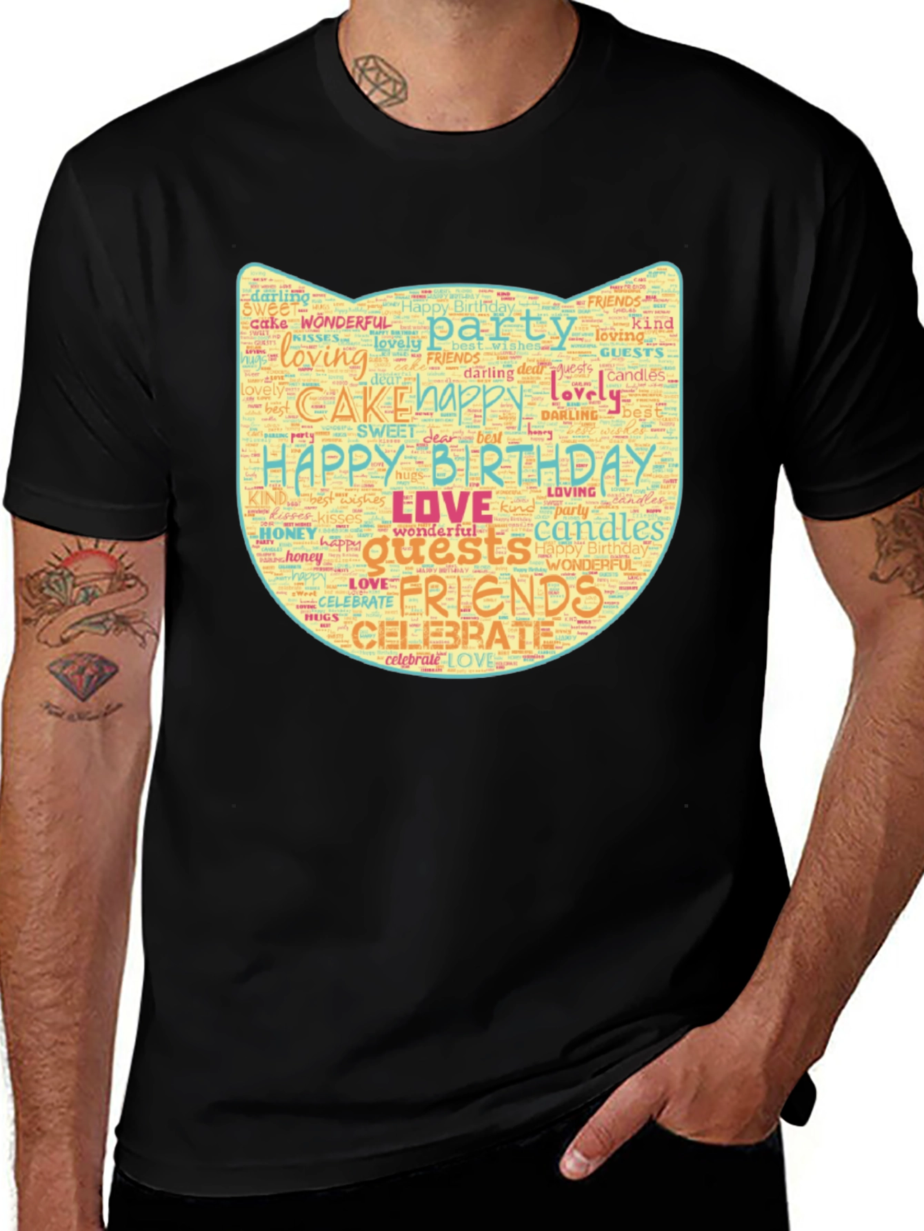 Birthday Word Art Cat Face T-Shirt