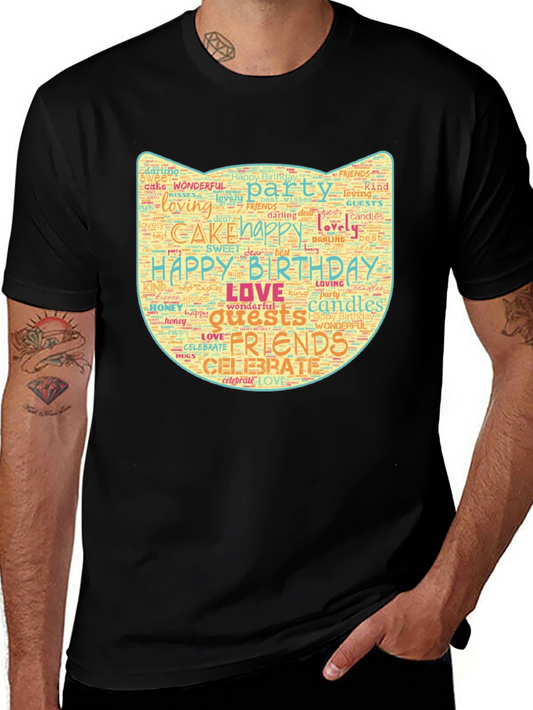 Birthday Word Art Cat Face T-Shirt