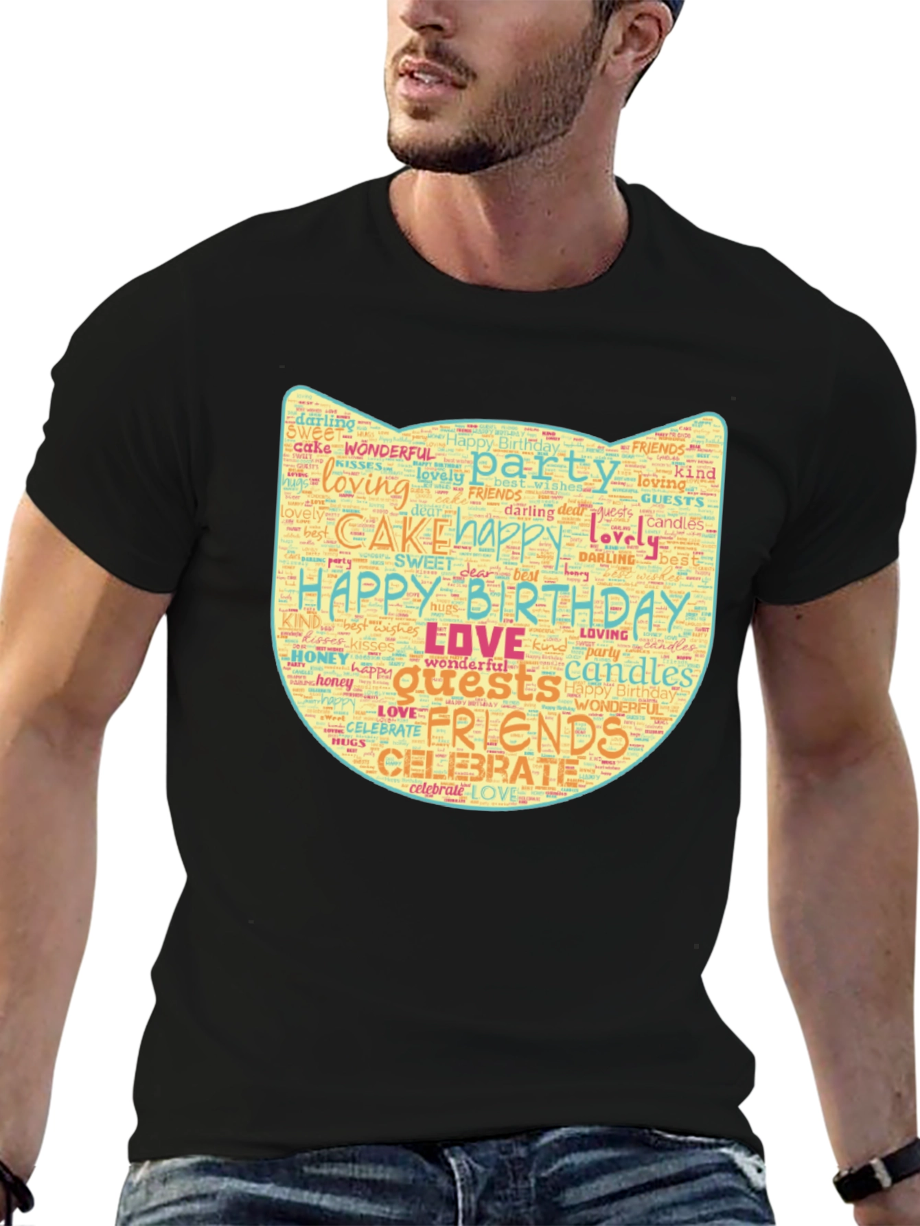 Birthday Word Art Cat Face T-Shirt