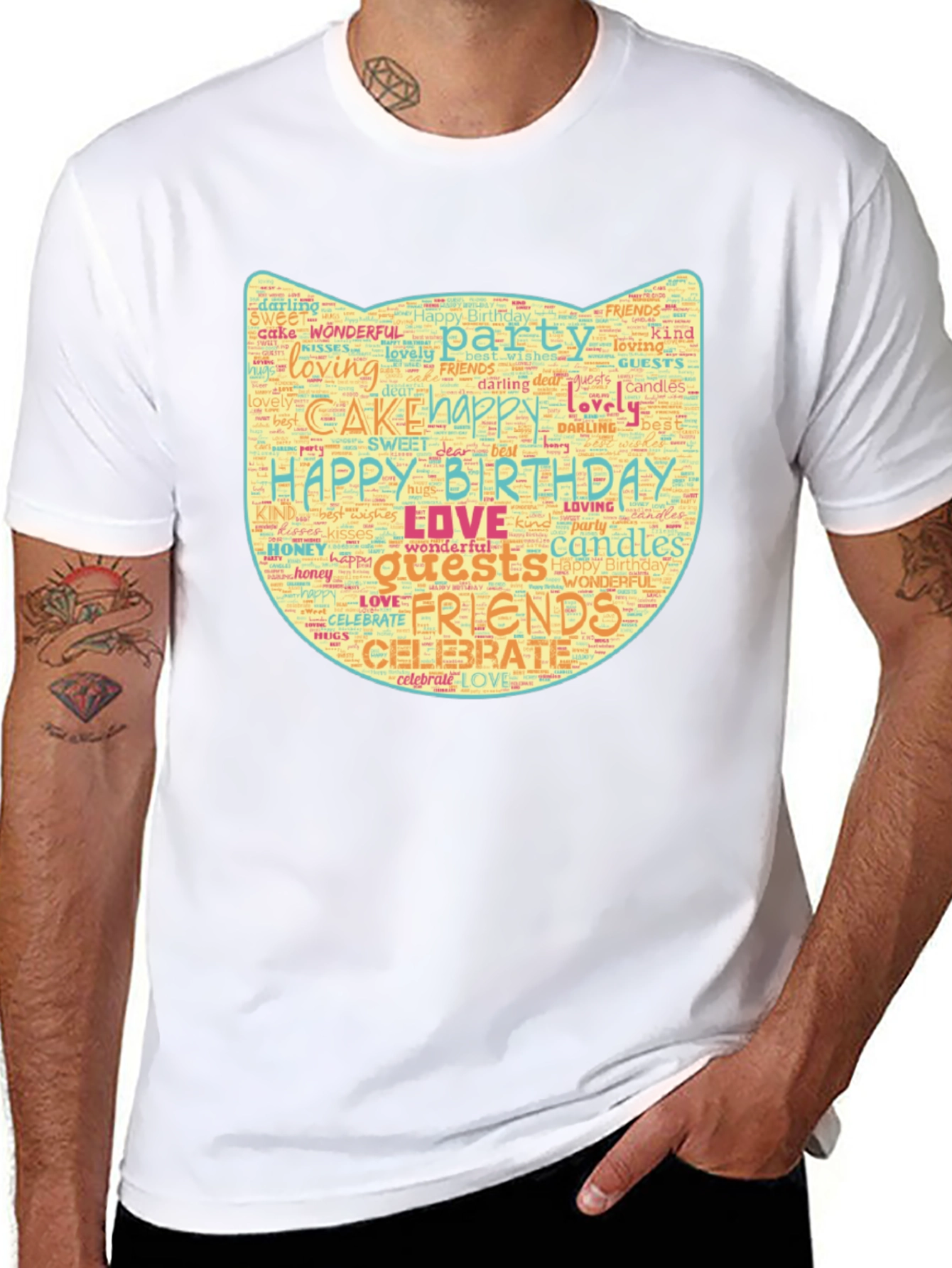 Birthday Word Art Cat Face T-Shirt
