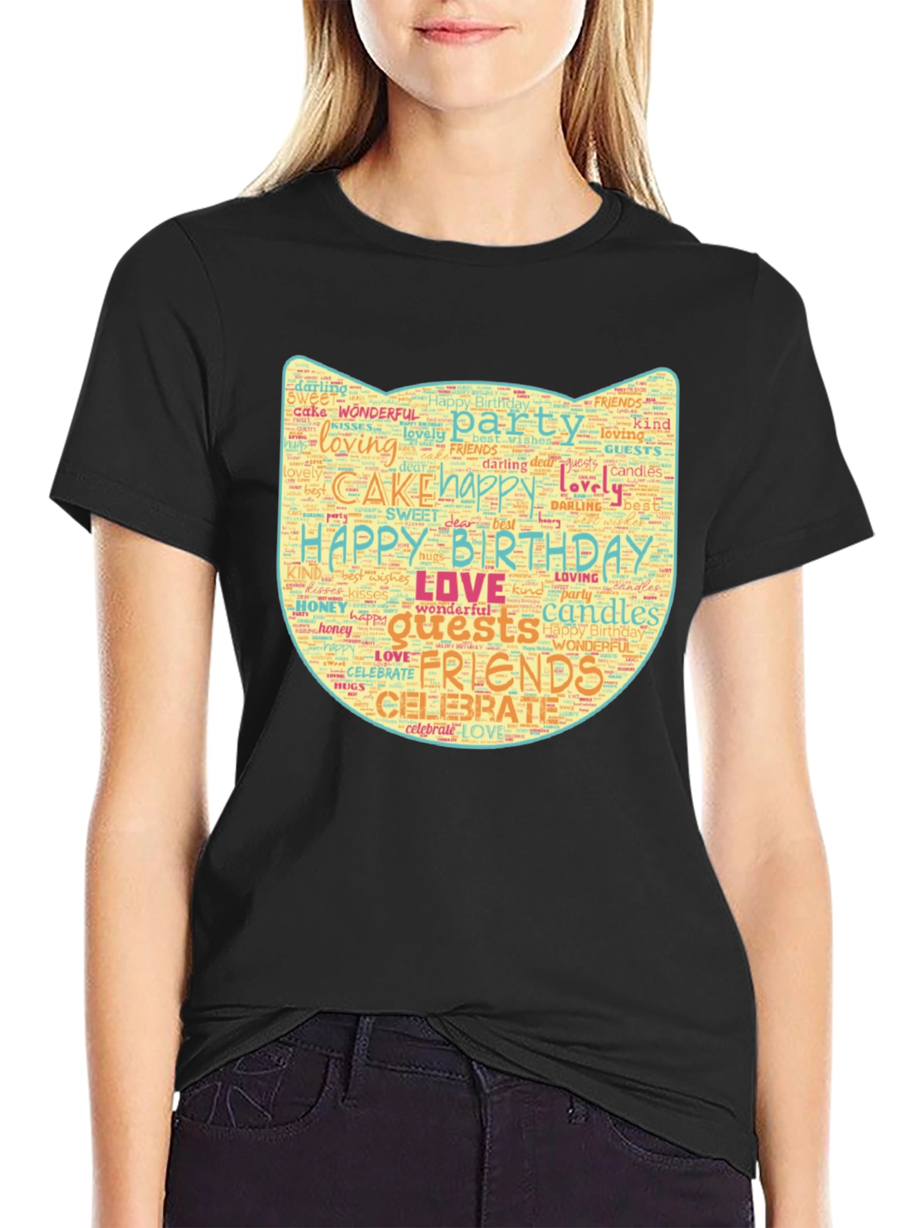Birthday Word Art Cat Face T-Shirt
