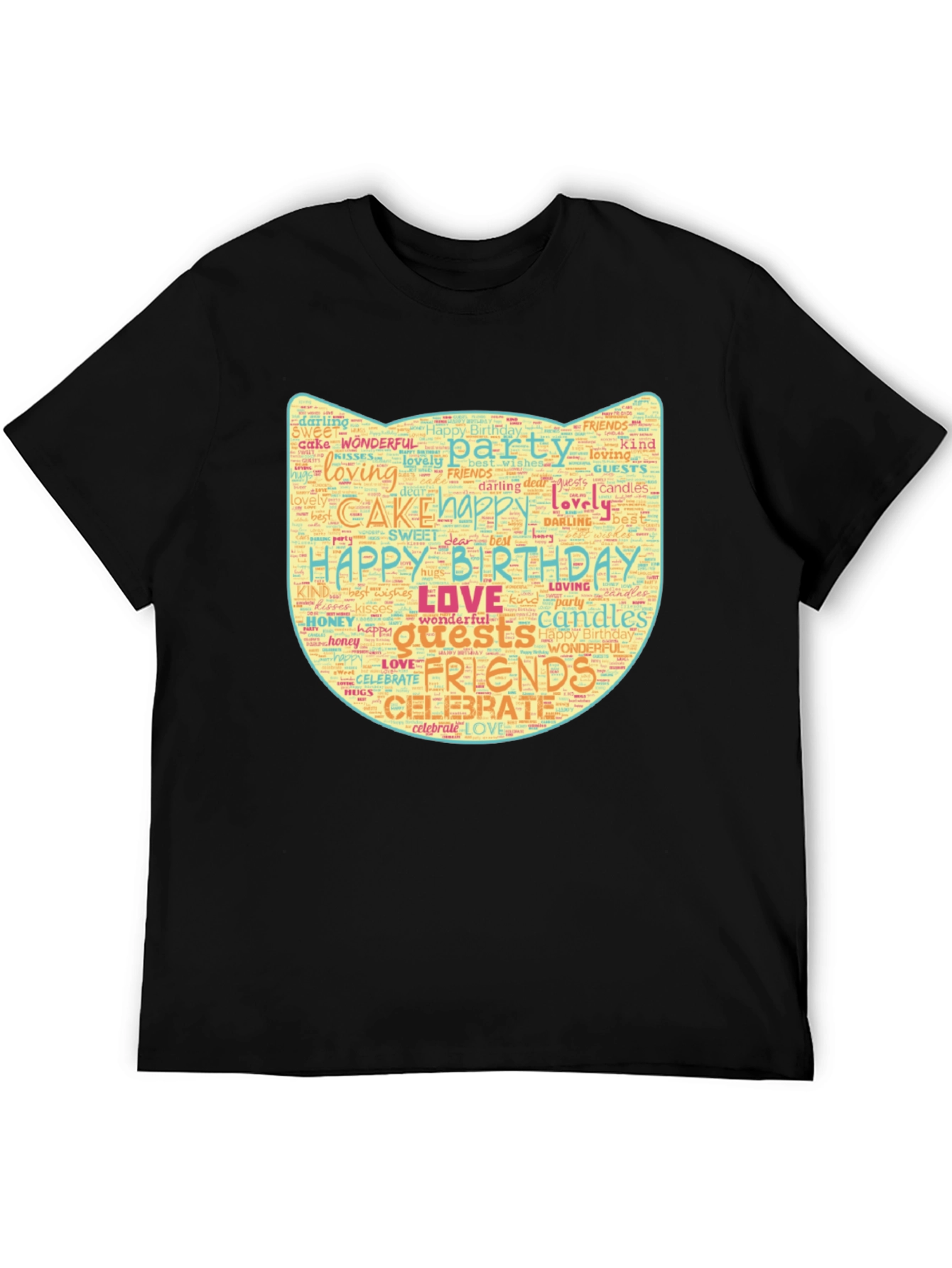 Birthday Word Art Cat Face T-Shirt